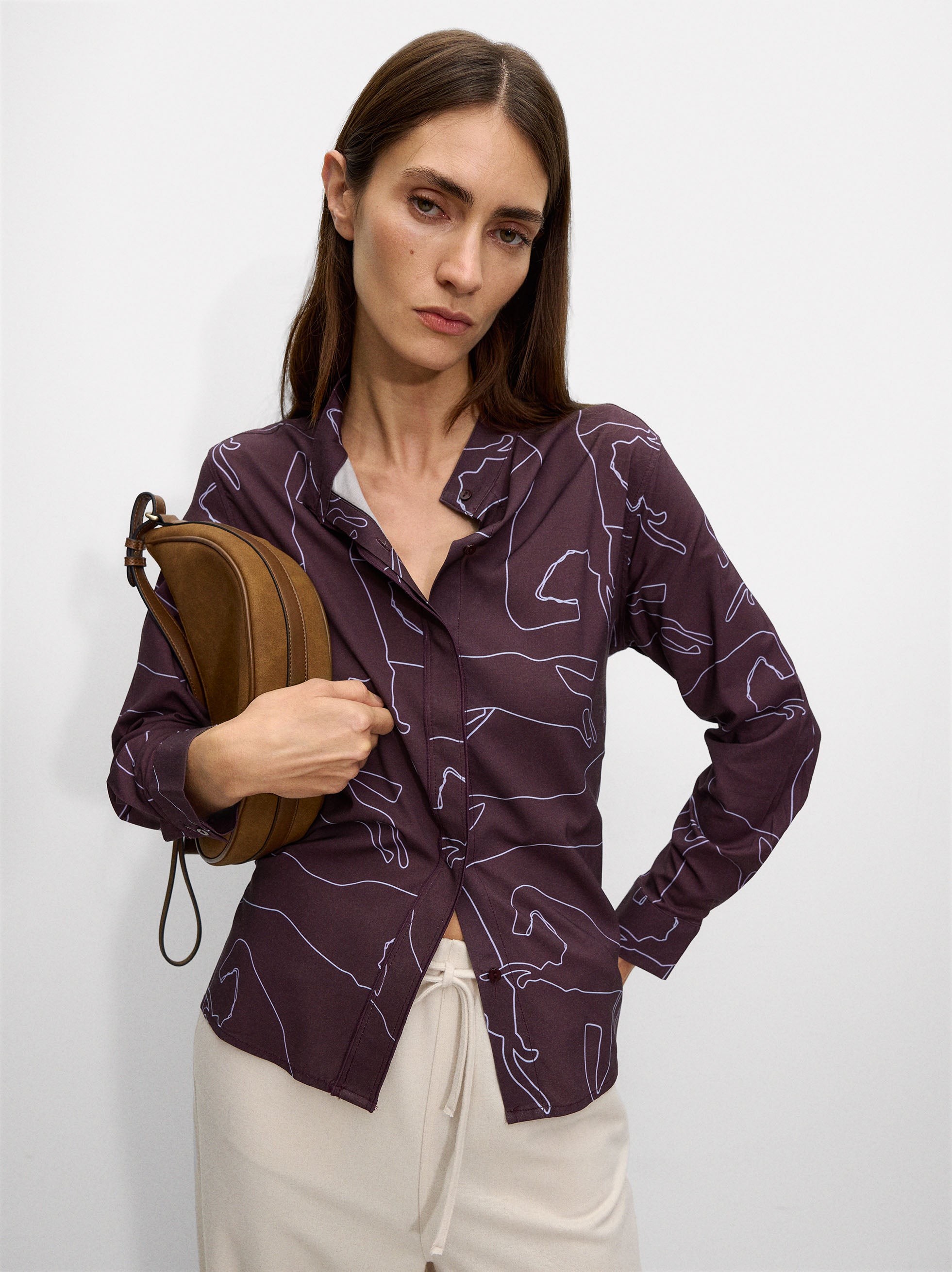 Camisa Estampada Cuello Mao