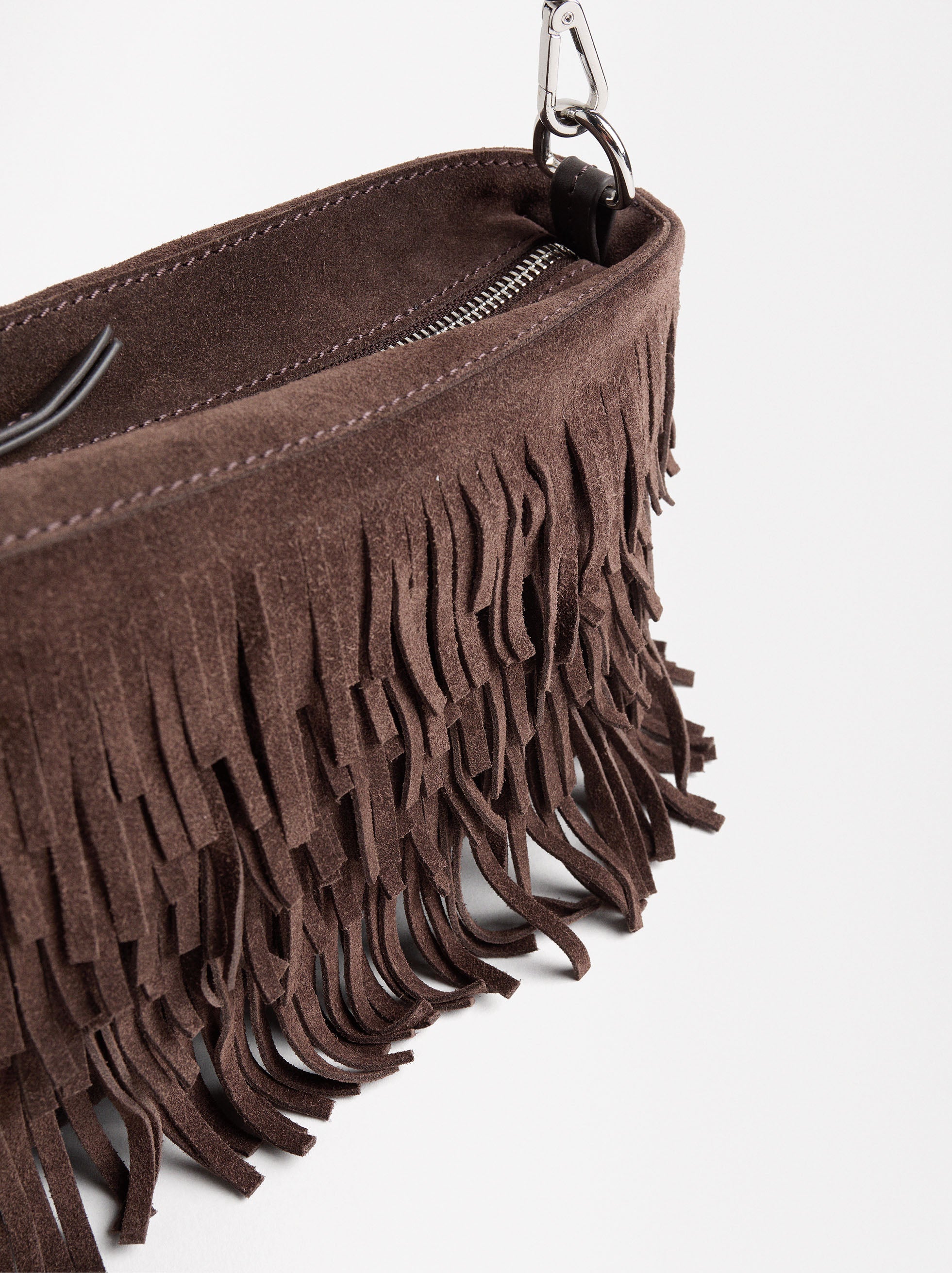 Bolso De Hombro De Piel Con Flecos