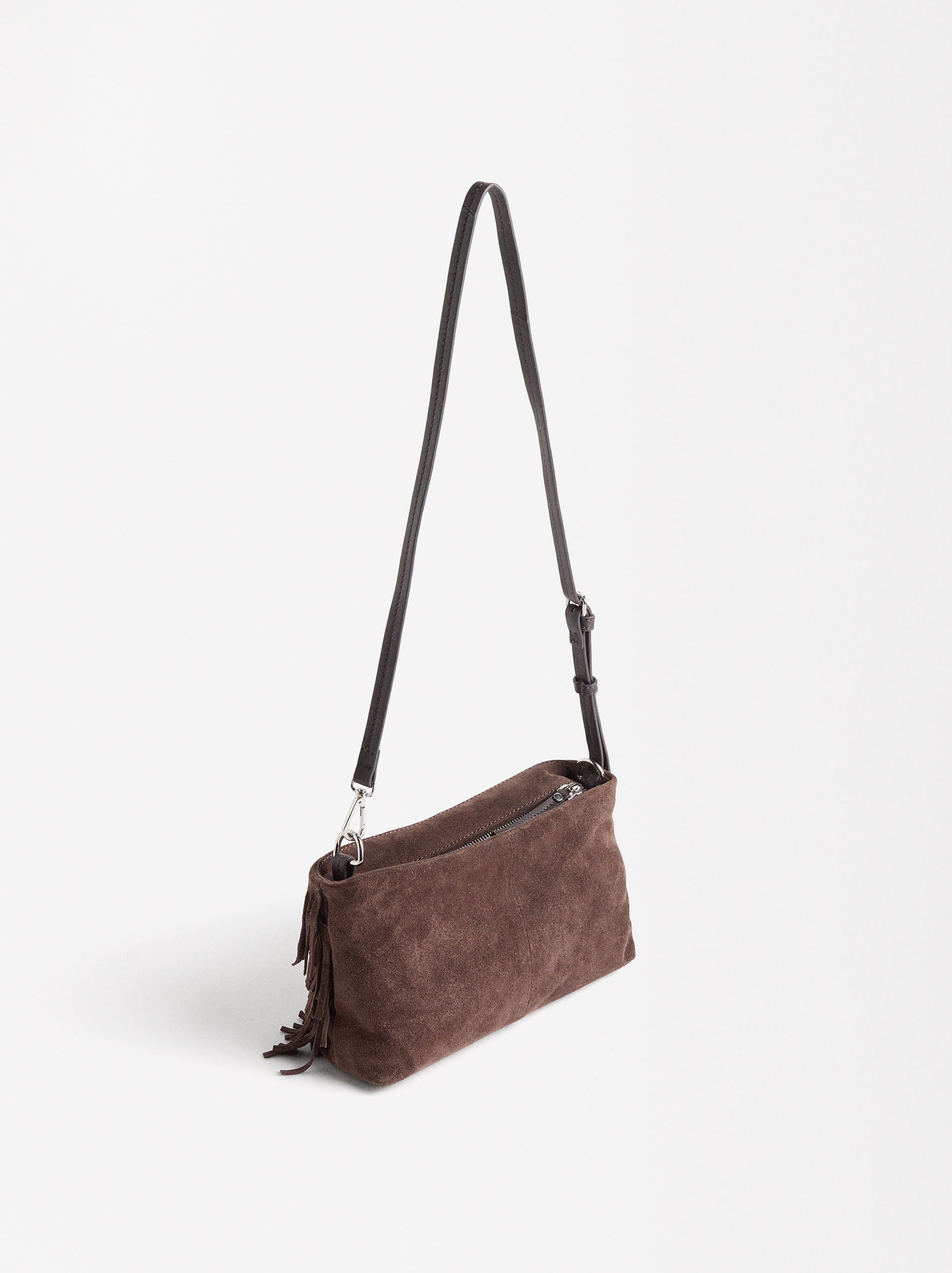Bolso De Hombro De Piel Con Flecos