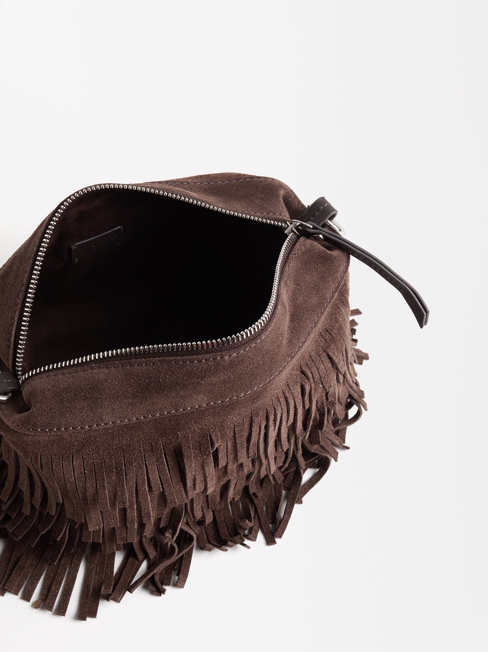 Bolso De Hombro De Piel Con Flecos