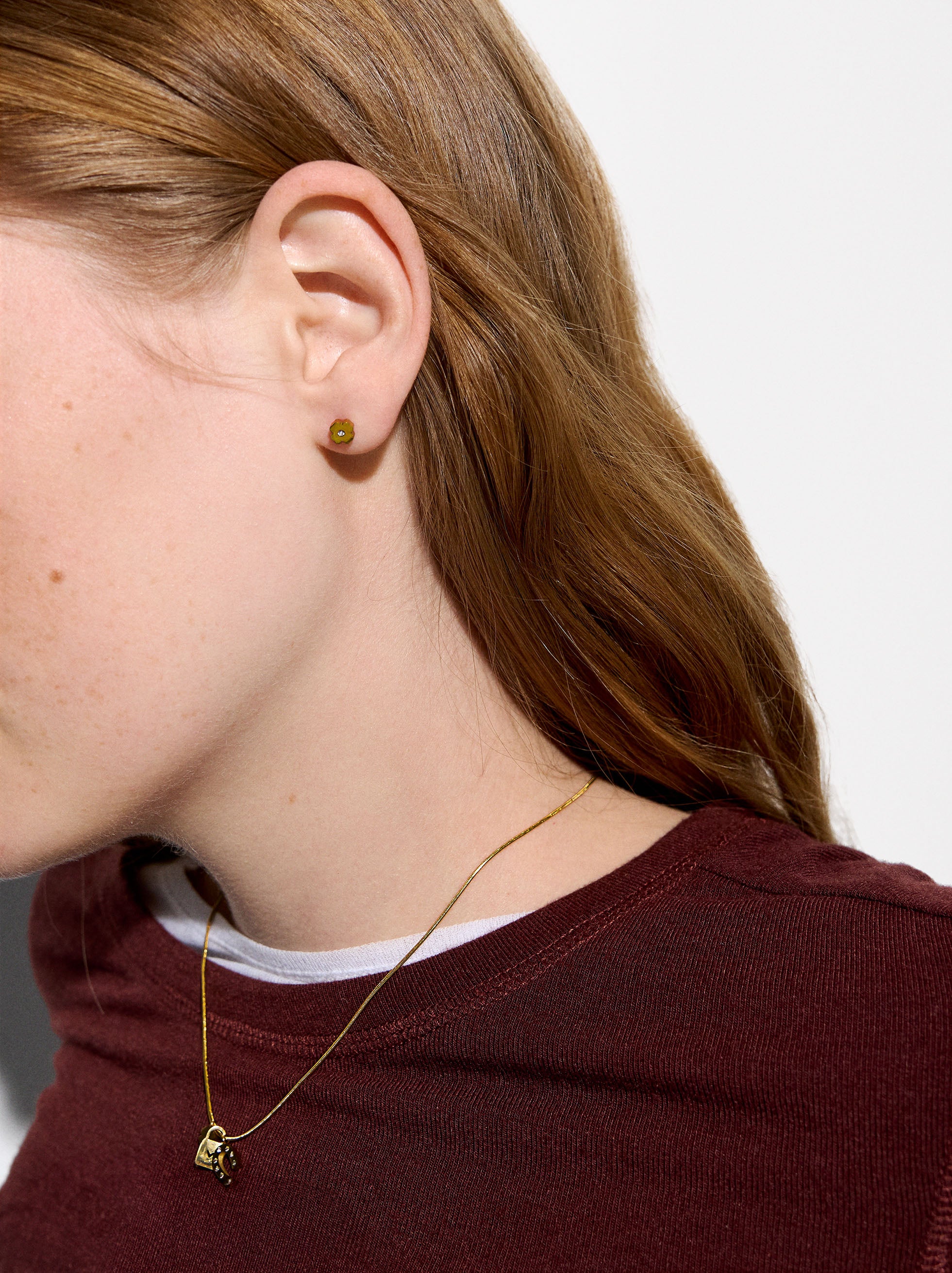 Set  Collar Y Aretes Con Charms De Cristales - Acero Inoxidable