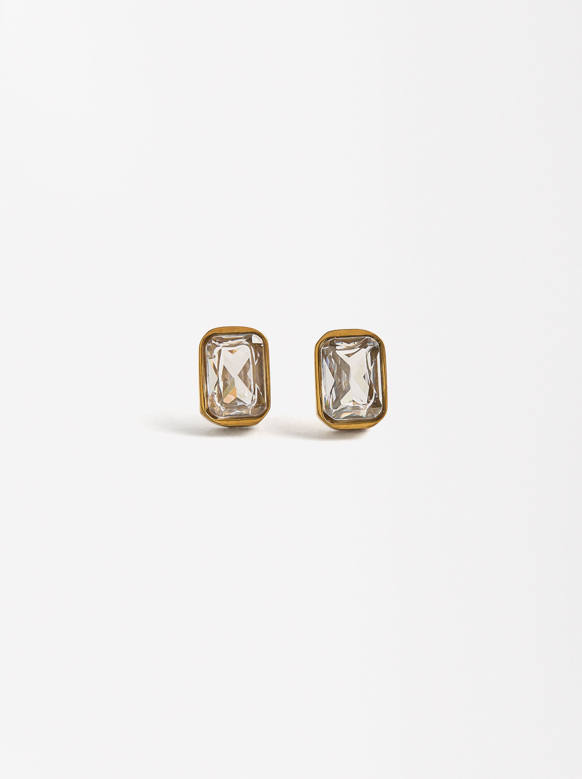 Set  Collar Y Aretes Con Cristales - Acero Inoxidable