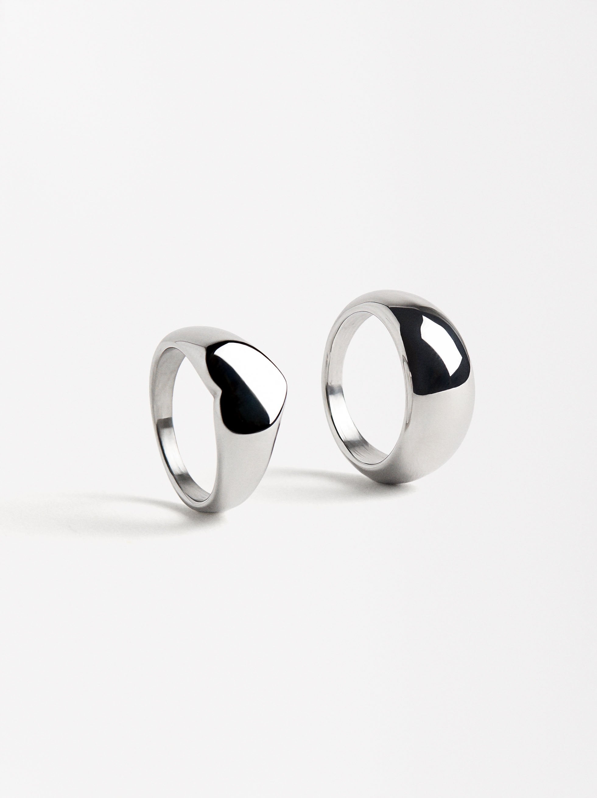 Set De Anillos Corazón - Acero Inoxidable