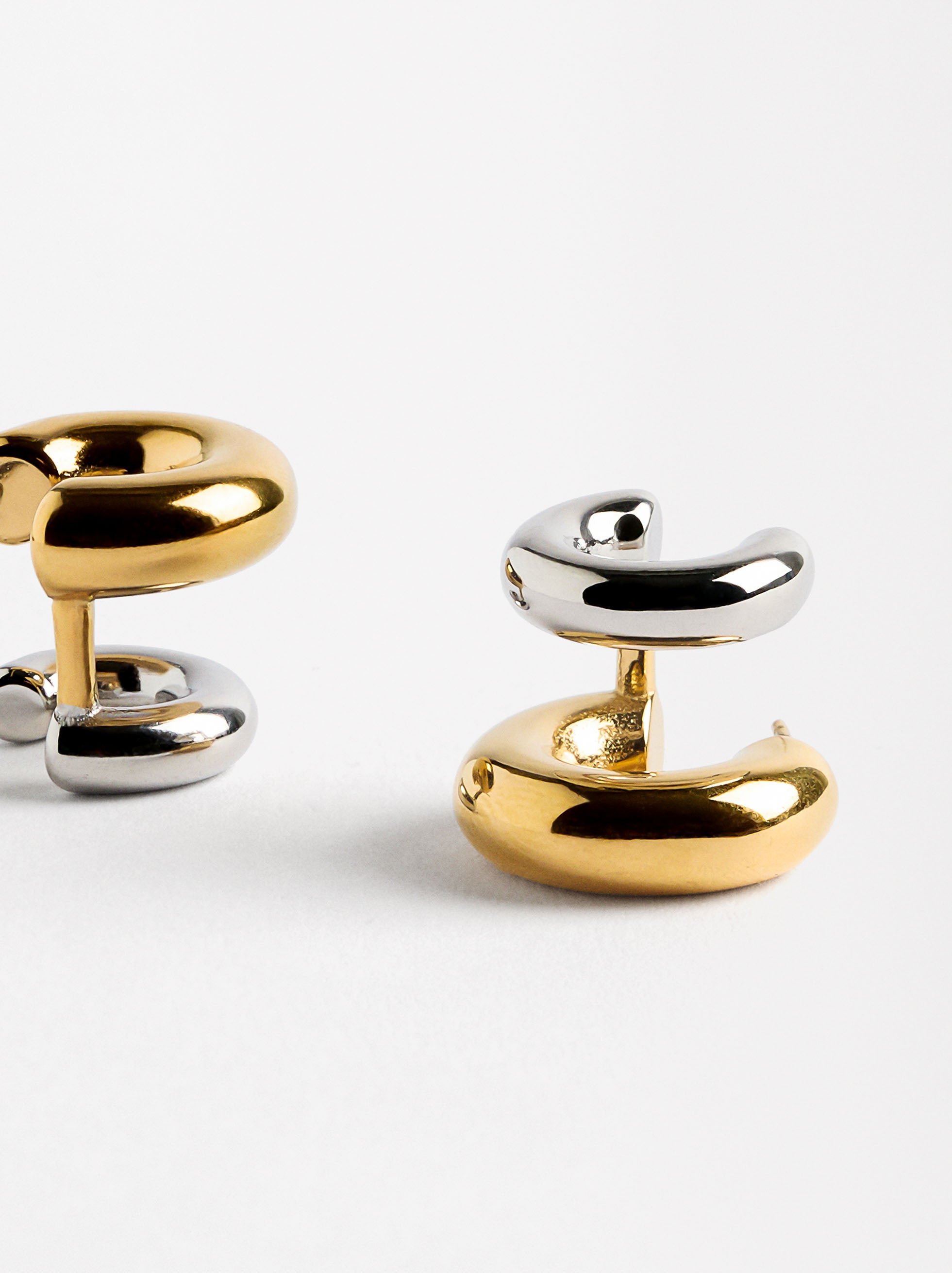 Set De Aretes Bicolor - Acero Inoxidable