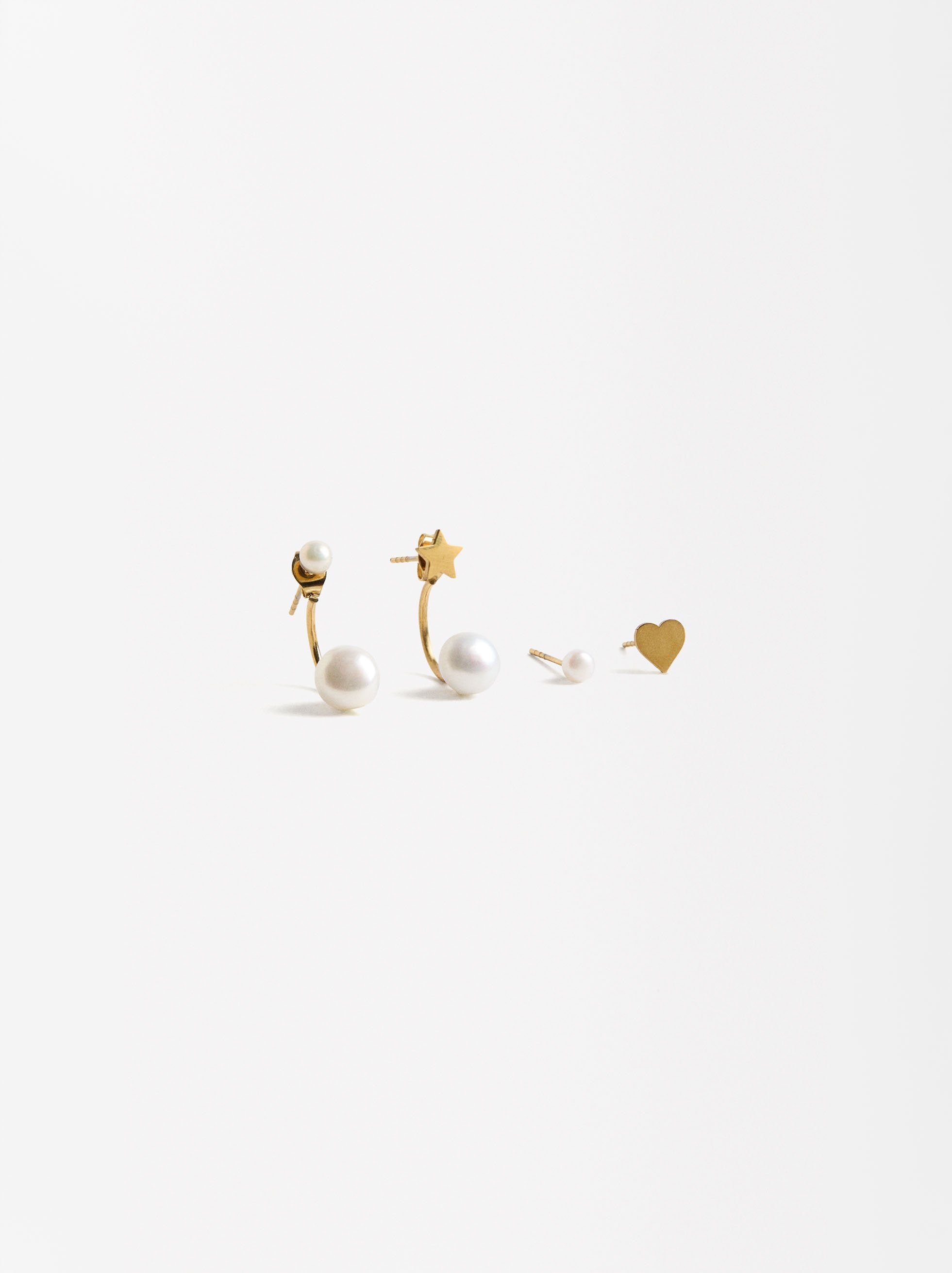 Set De Aretes Con Perlas De Agua Dulce - Acero Inoxidable