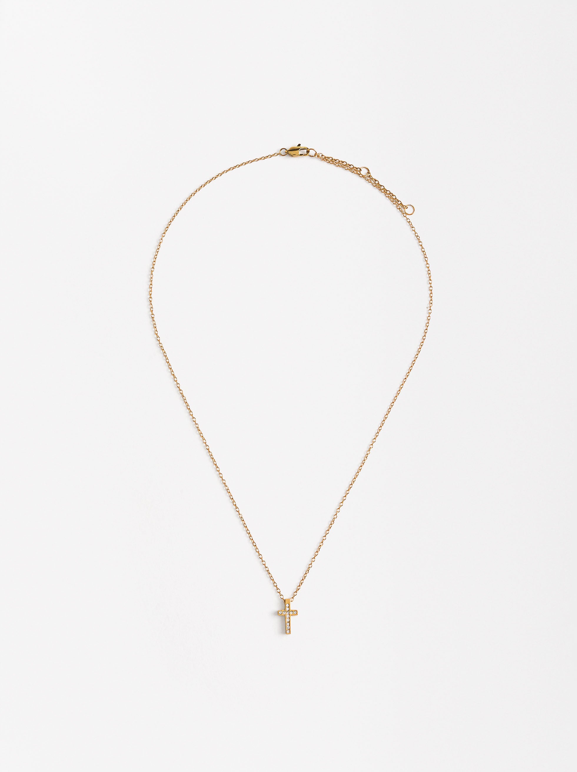 Set De Aretes Con Collar Cruzado Con Cristales - Acero Inoxidable