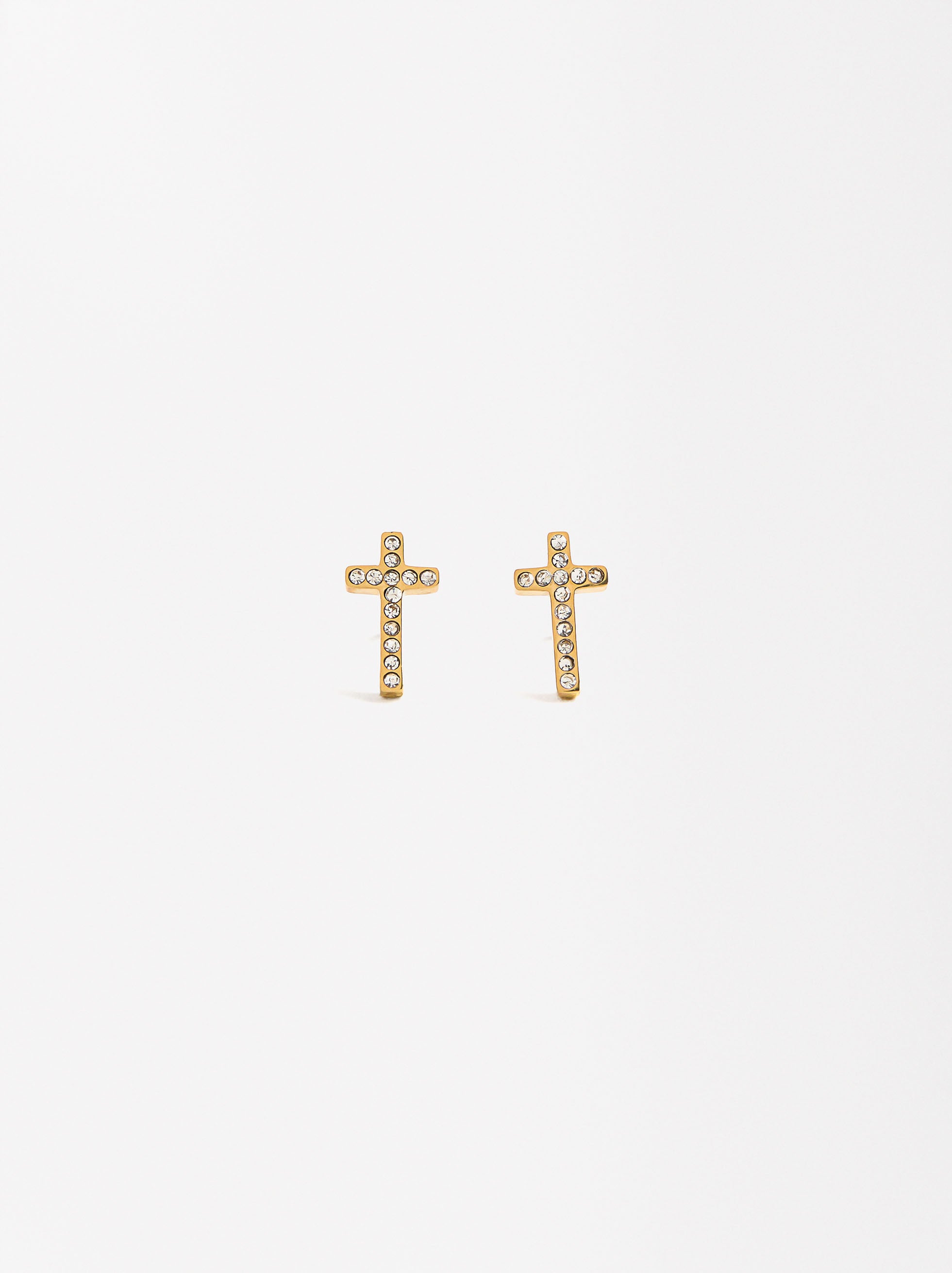 Set De Aretes Con Collar Cruzado Con Cristales - Acero Inoxidable