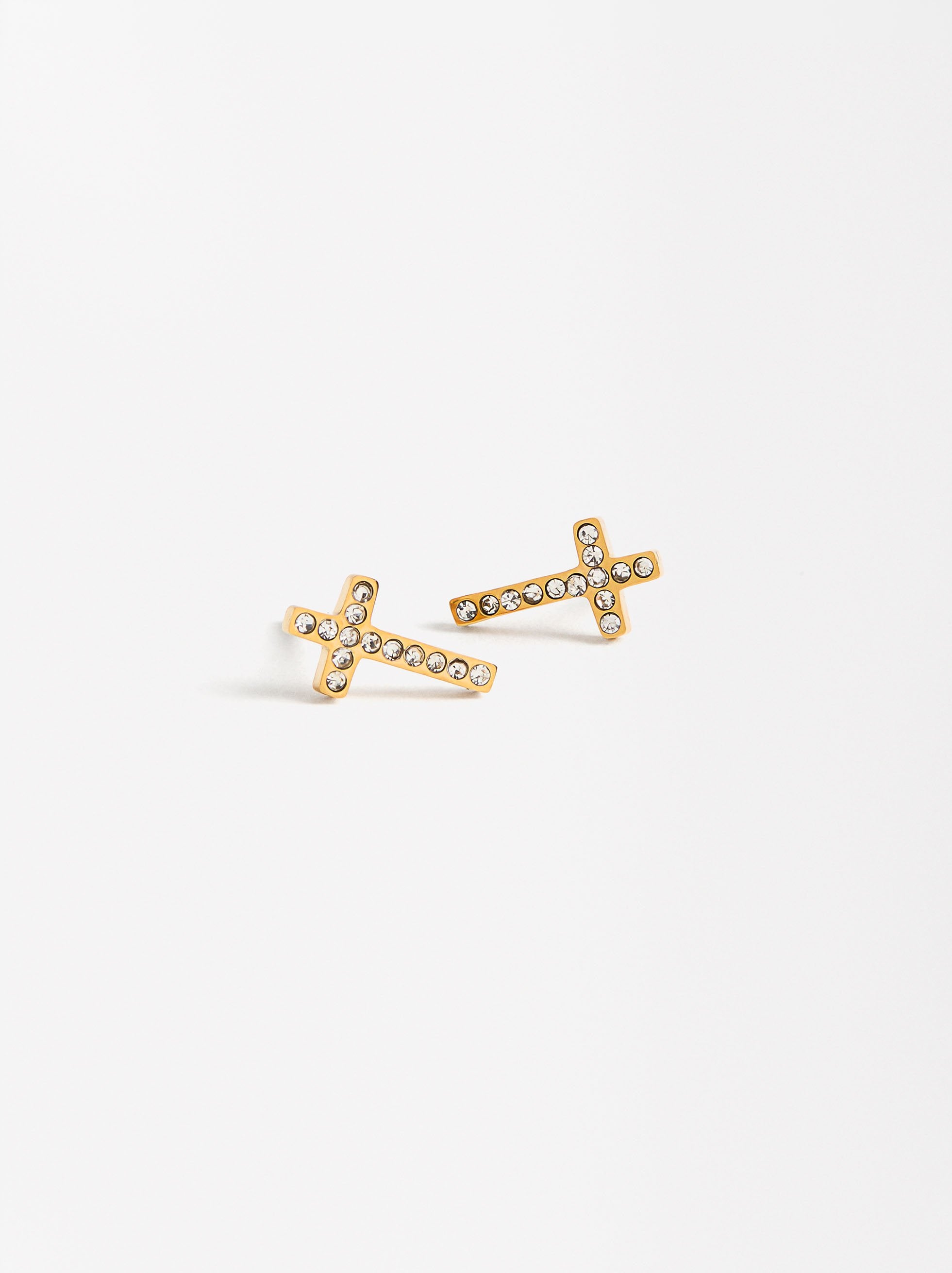 Set De Aretes Con Collar Cruzado Con Cristales - Acero Inoxidable