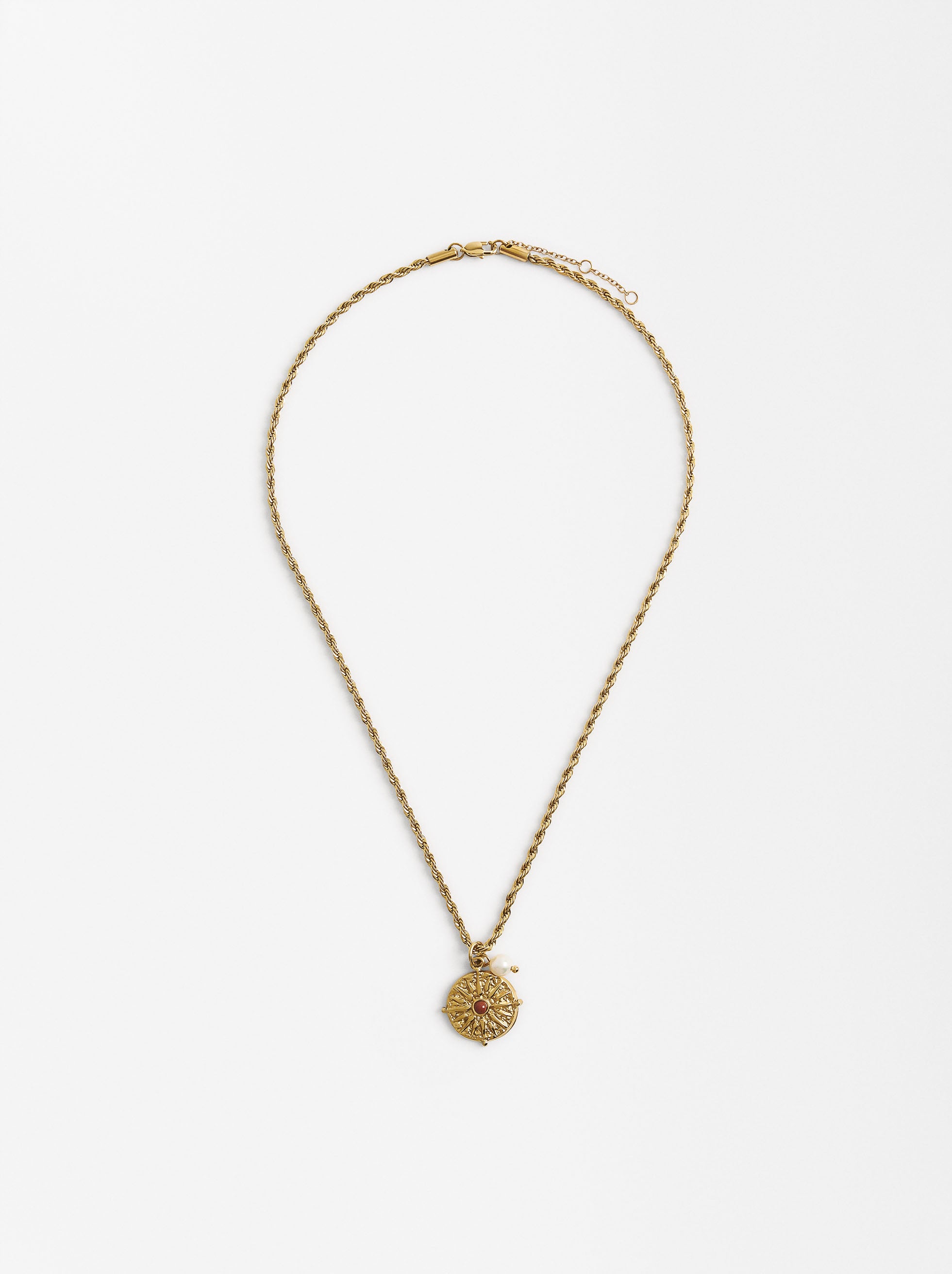 Set De Collar Con Aretes Perla - Acero Inoxidable