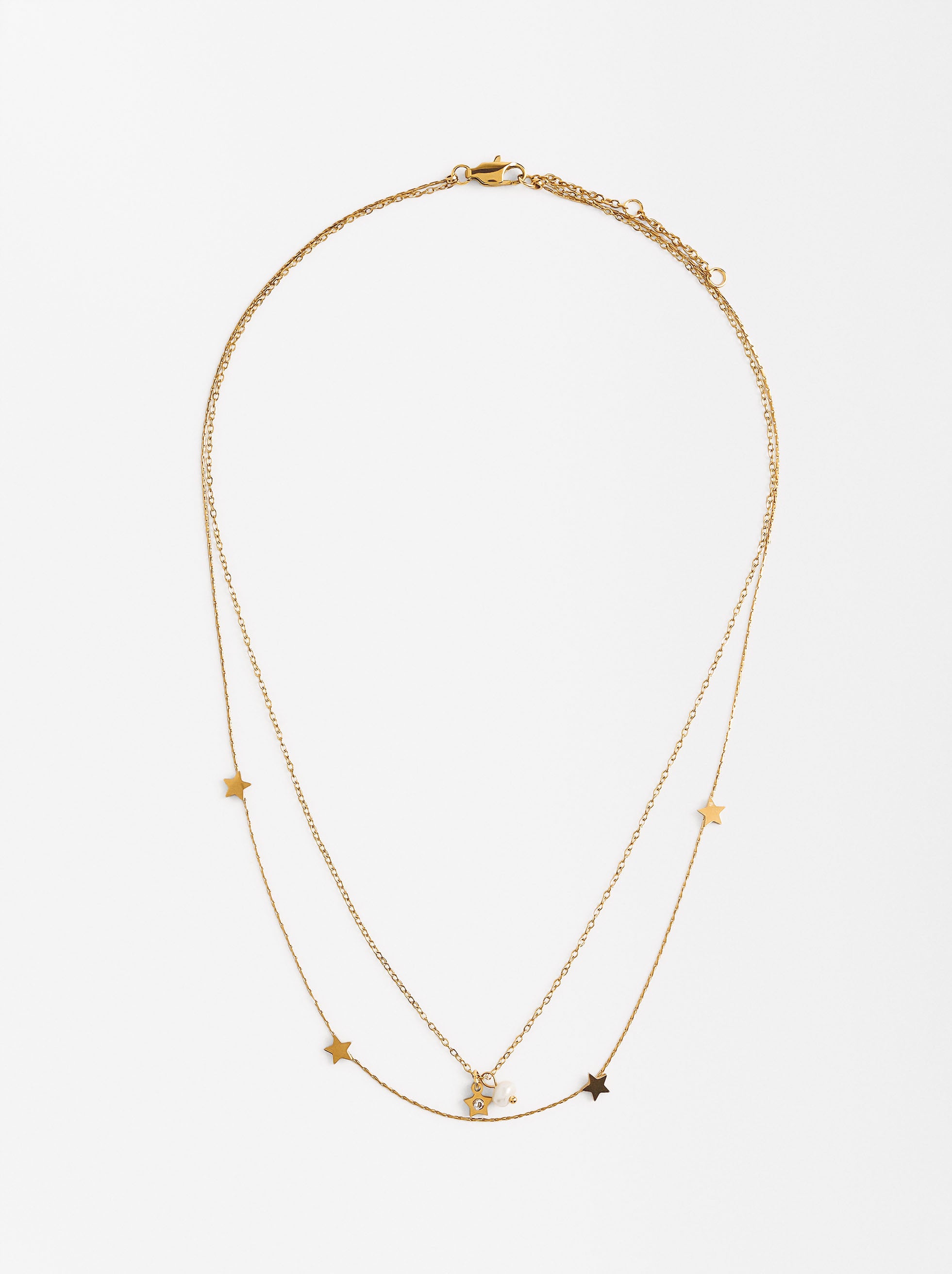 Set De Collar Con Aretes Perla - Acero Inoxidable