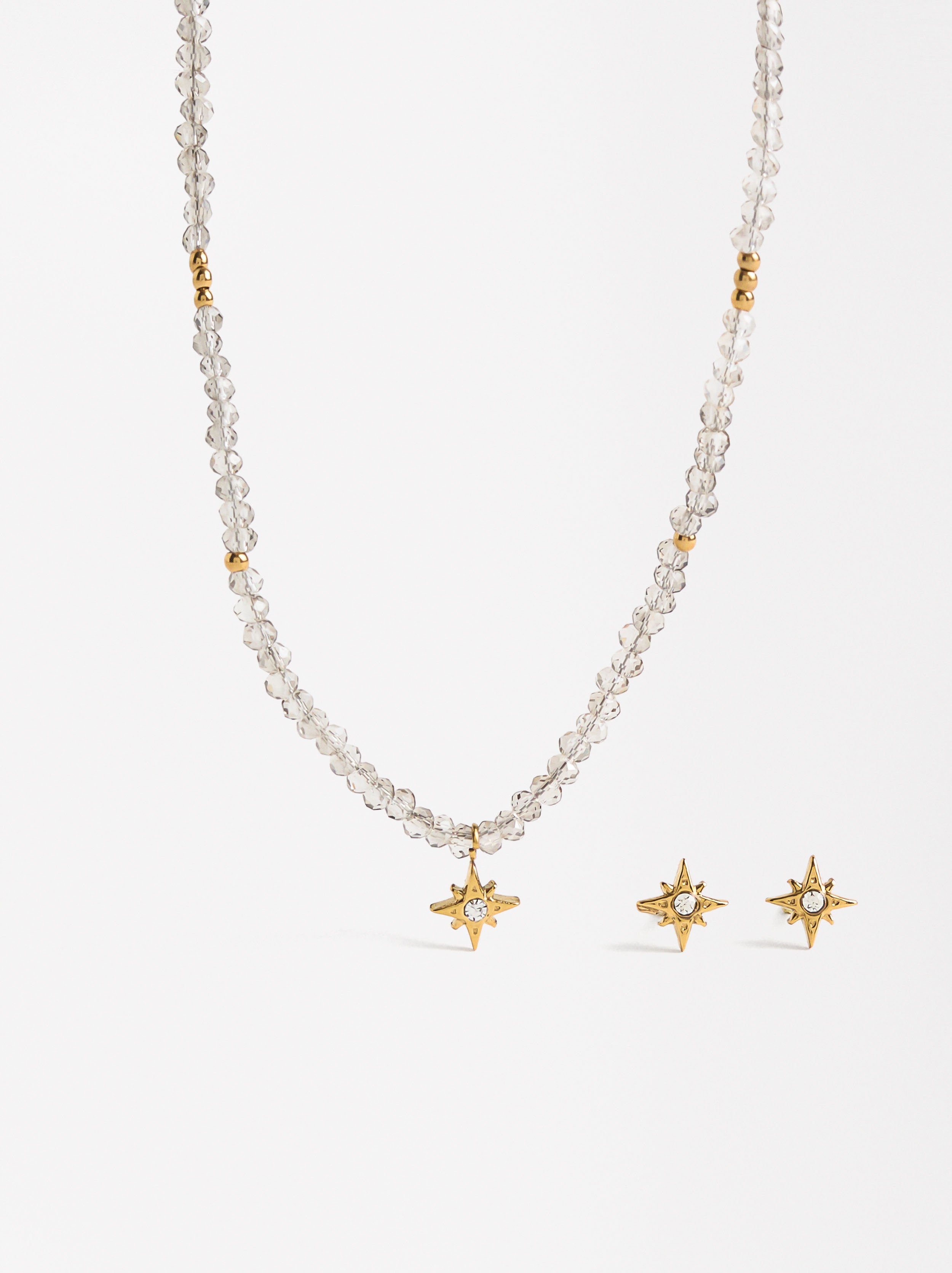 Set De Collar Con Aretes Estrella - Acero Inoxidable