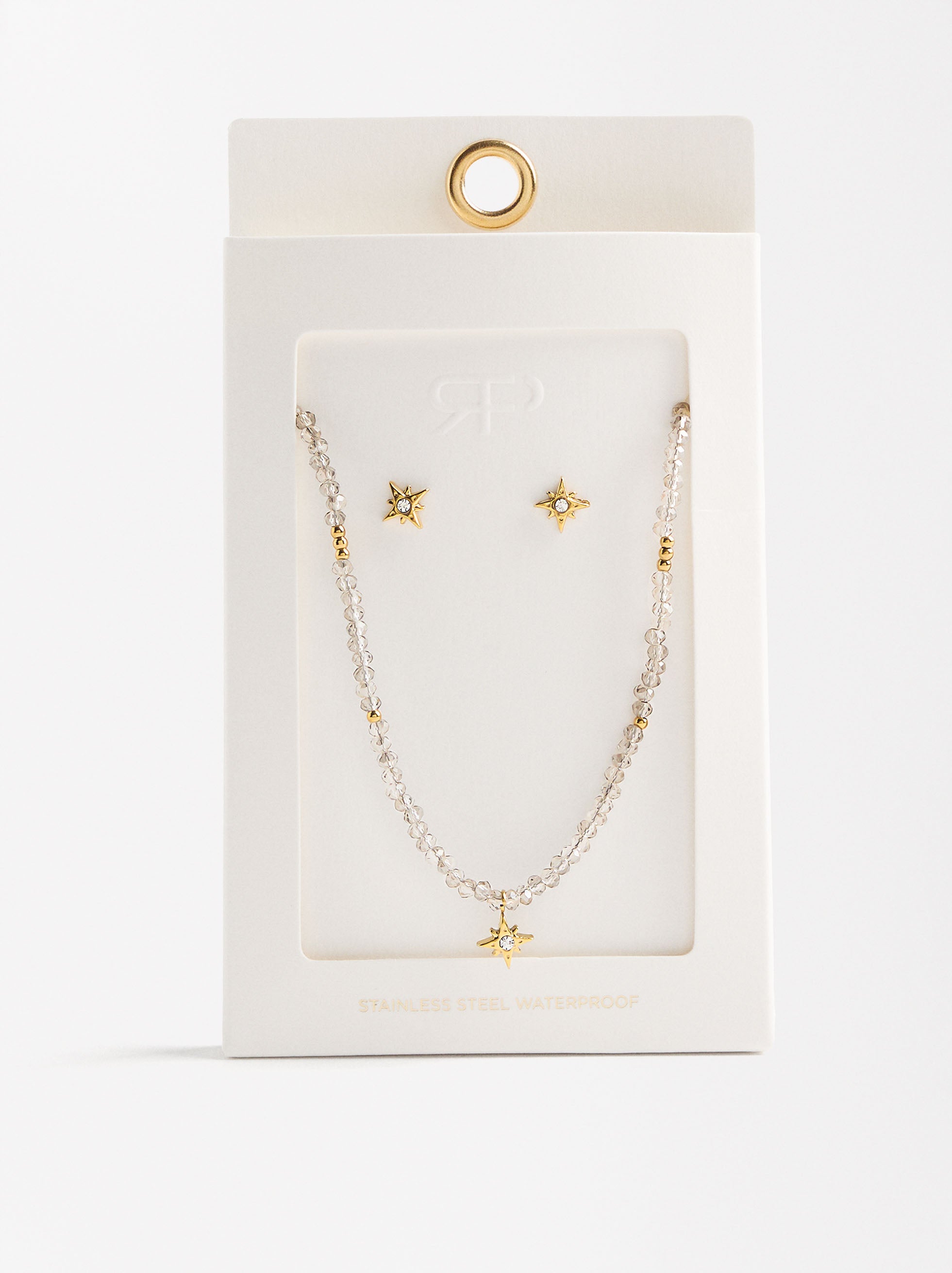 Set De Collar Con Aretes Estrella - Acero Inoxidable