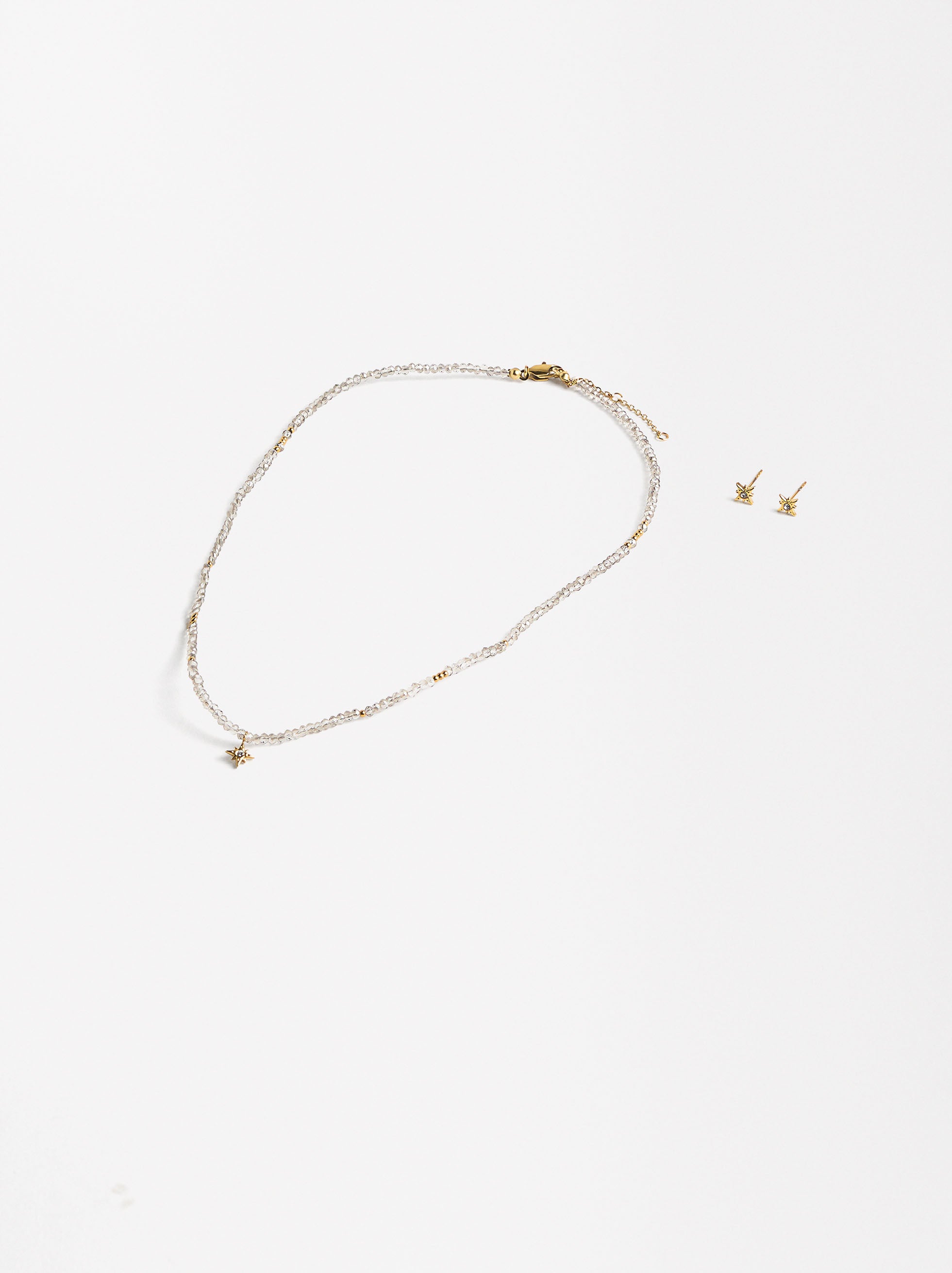 Set De Collar Con Aretes Estrella - Acero Inoxidable