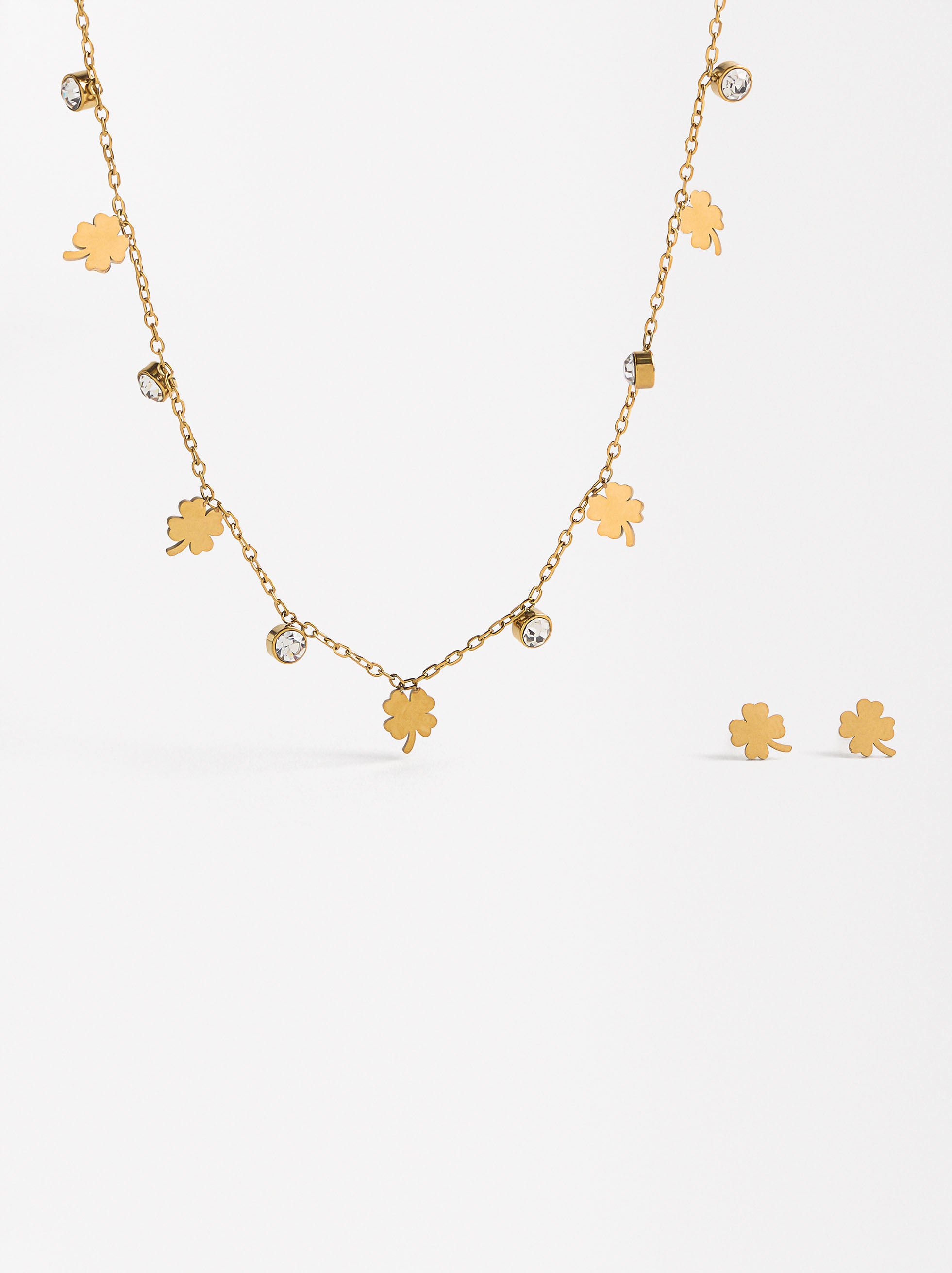 Set De Collar Con Pendientes Trébol - Acero Inoxidable