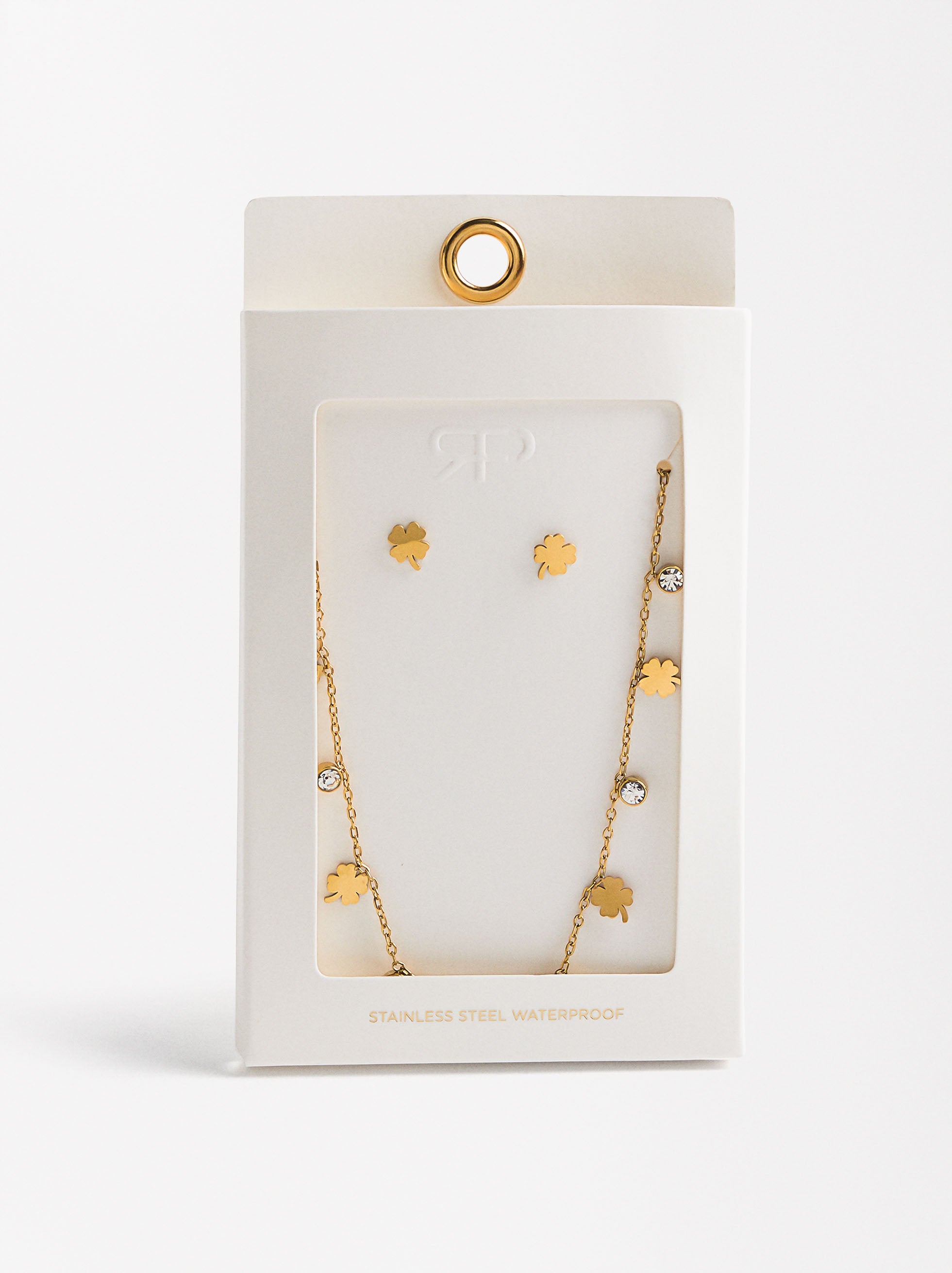 Set De Collar Con Pendientes Trébol - Acero Inoxidable