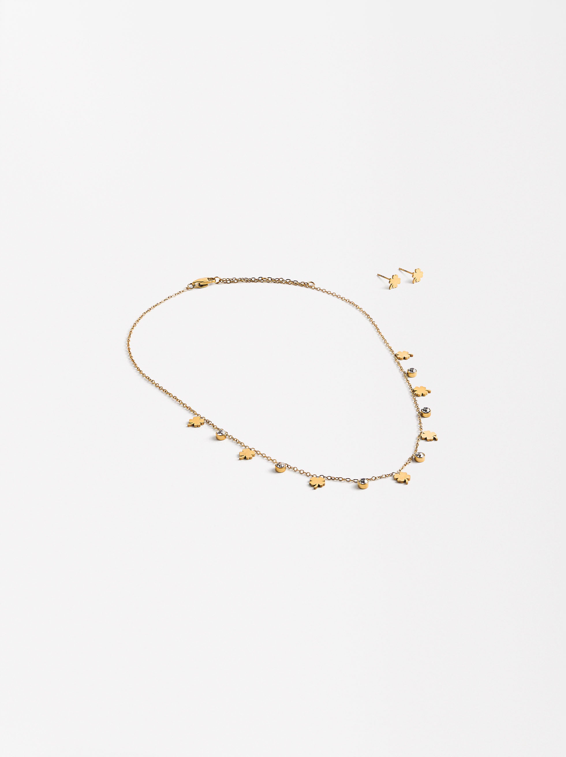 Set De Collar Con Pendientes Trébol - Acero Inoxidable