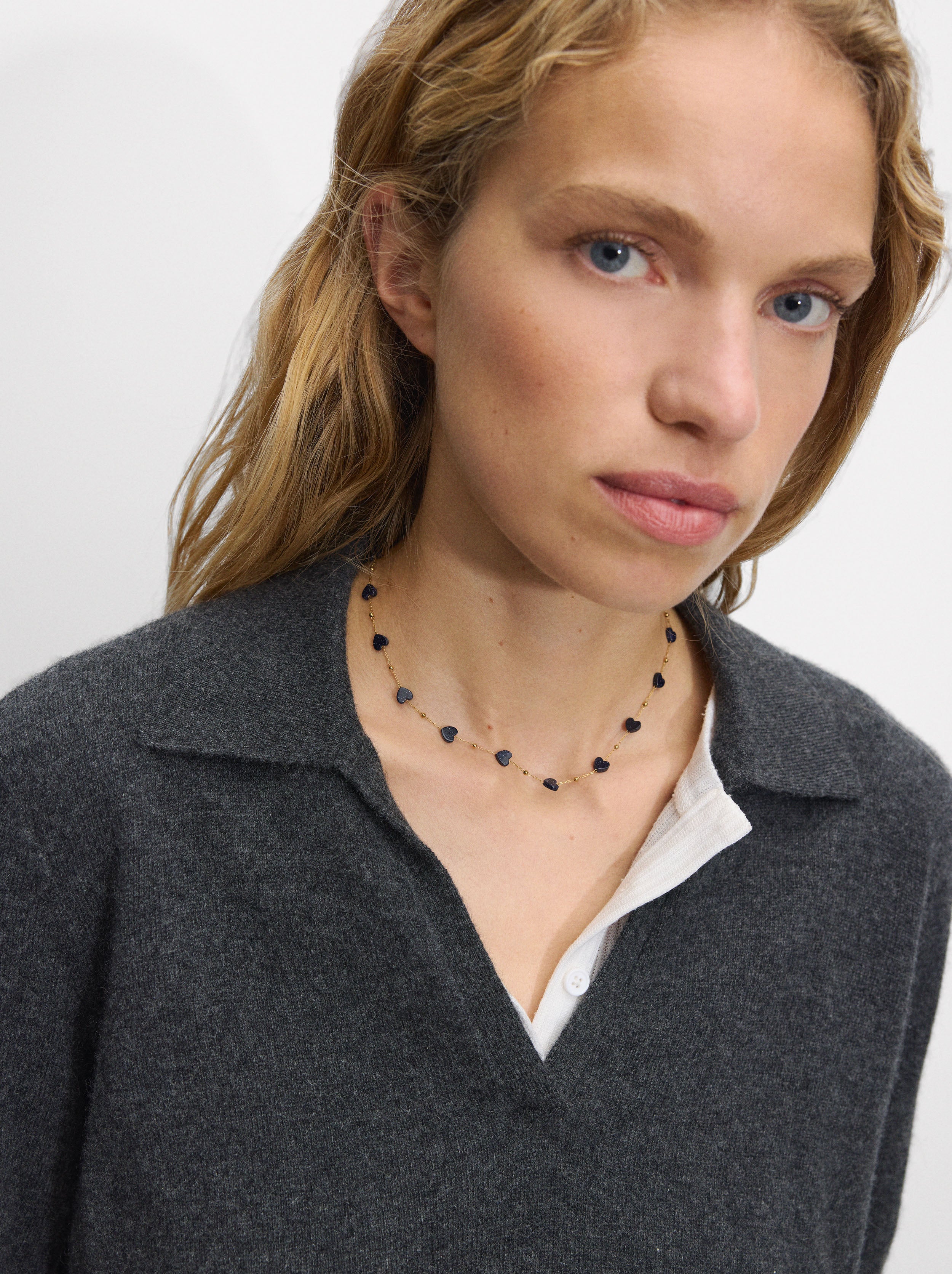 Set De Collar Con Aretes Corazón - Acero Inoxidable