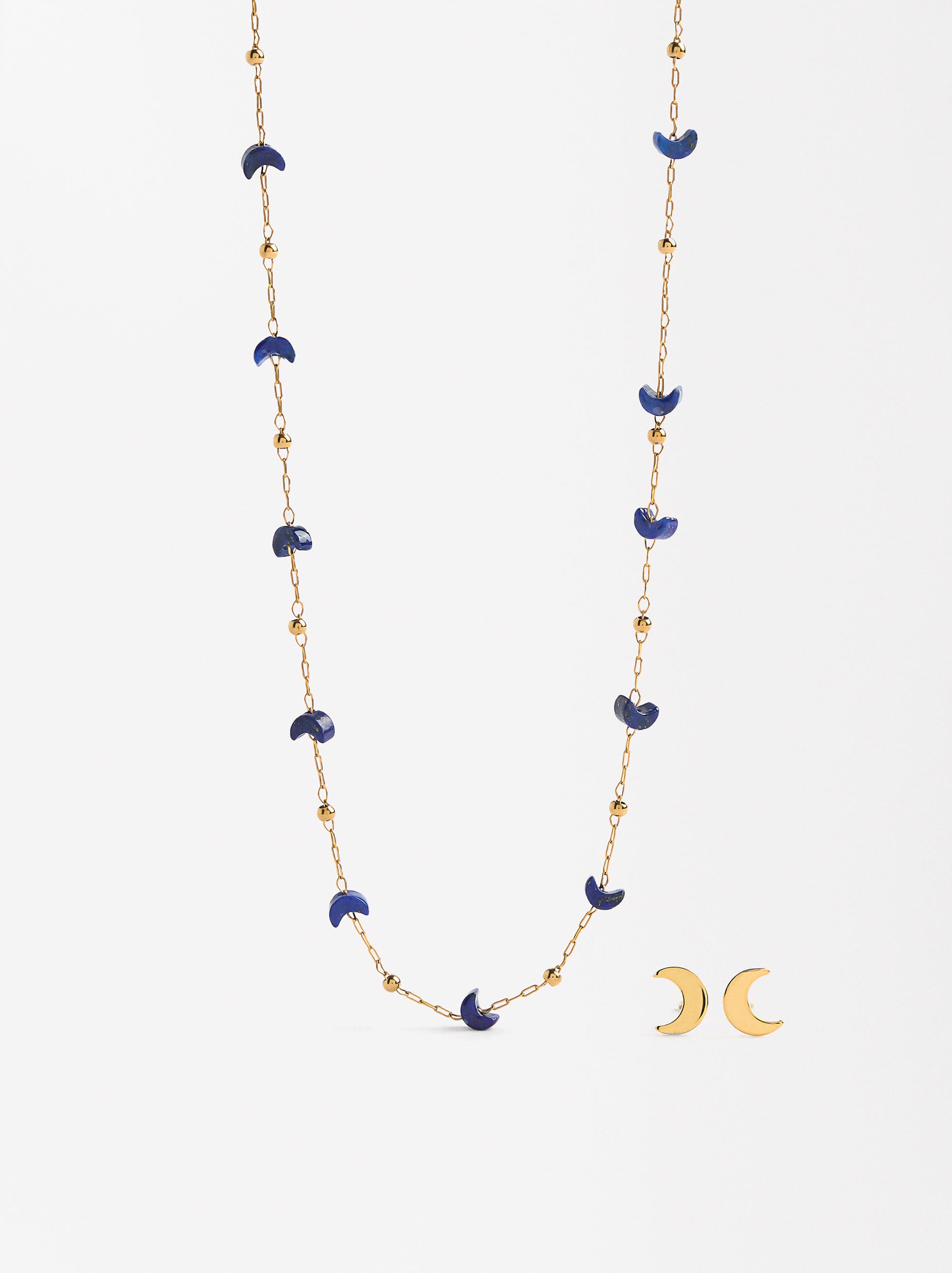 Set Collar Y Aretes Lunas Y Estrellas - Acero Inoxidable