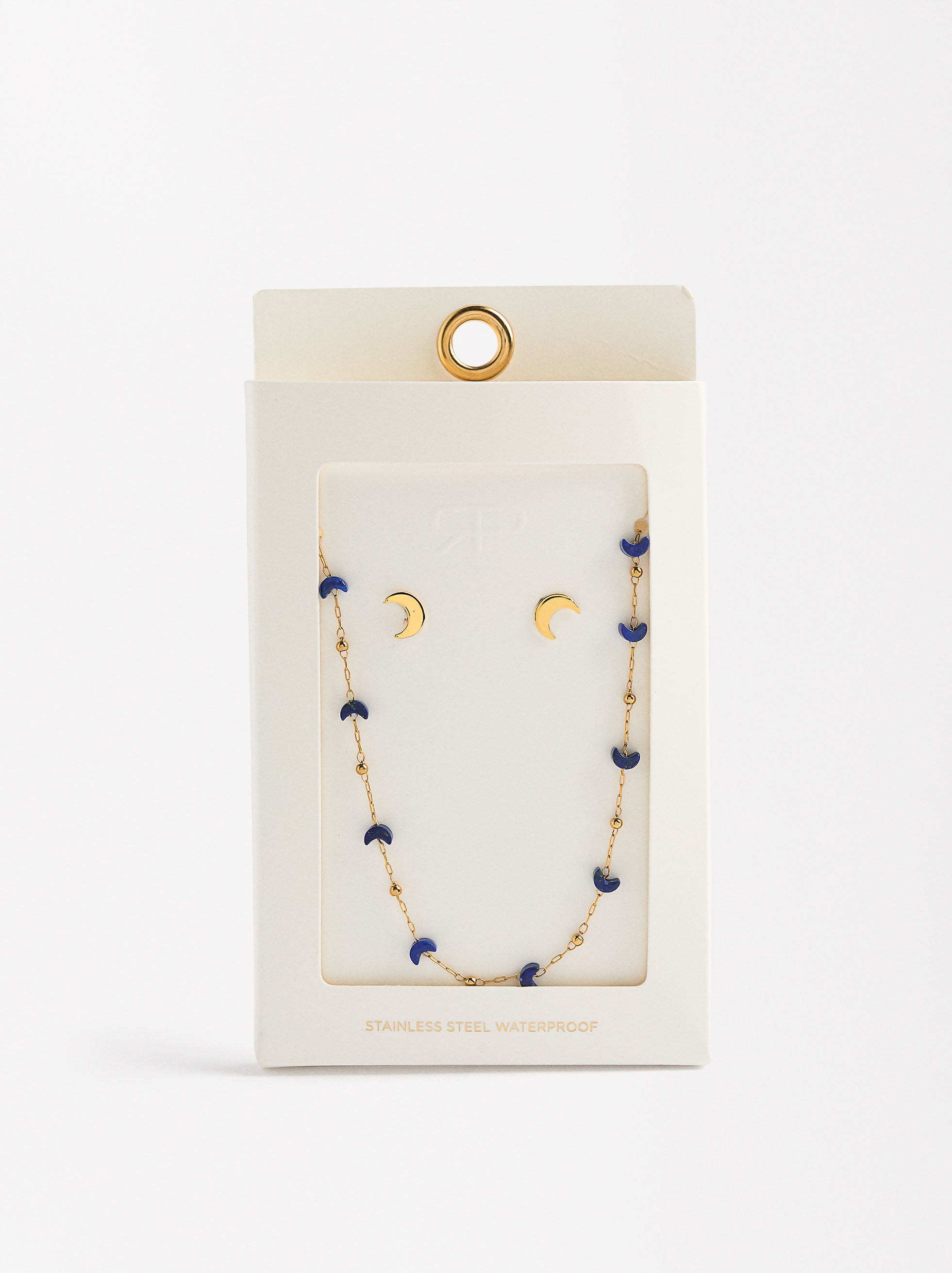 Set Collar Y Aretes Lunas Y Estrellas - Acero Inoxidable