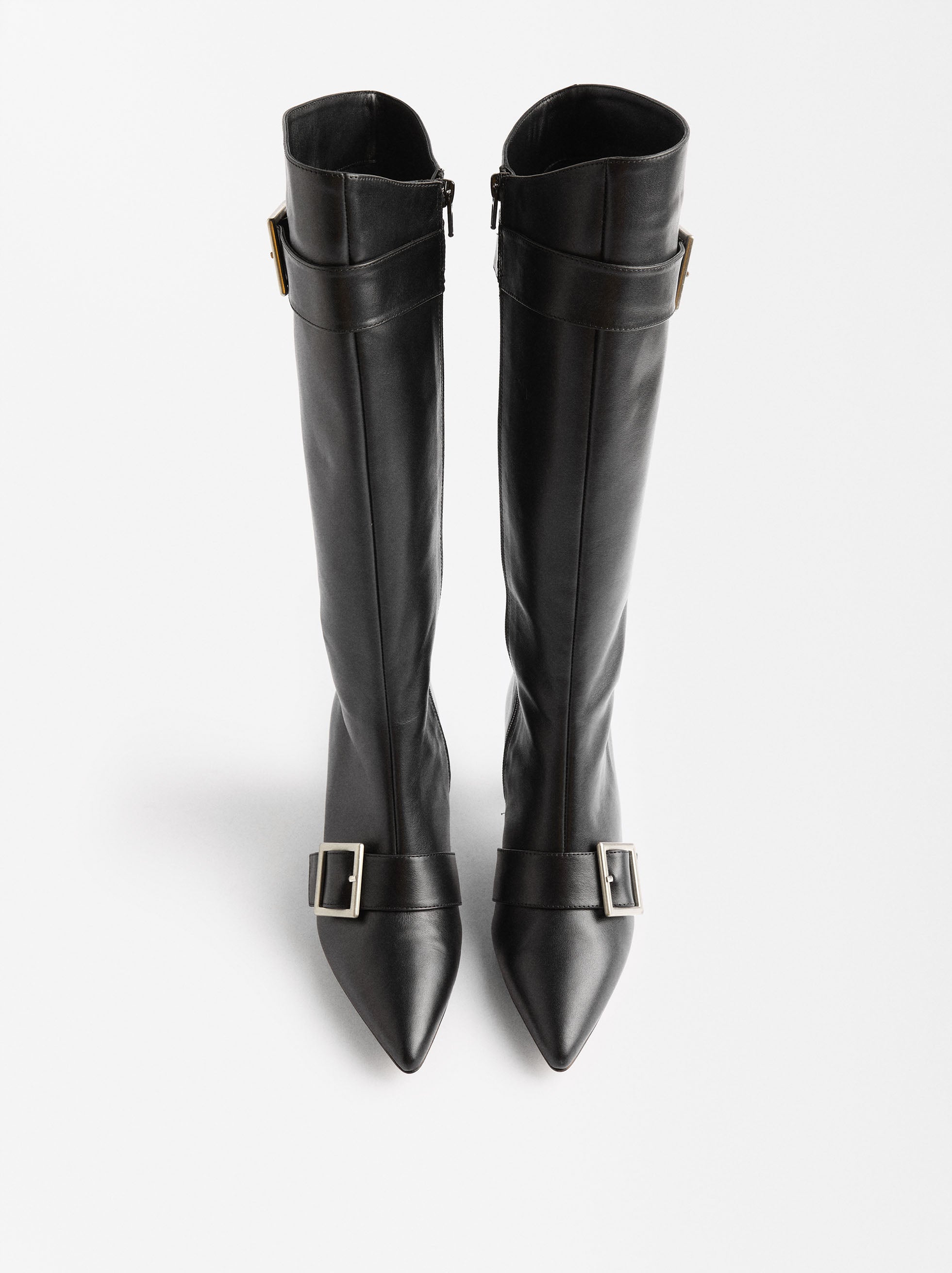 Botas Altas De Cuero Con Hebillas