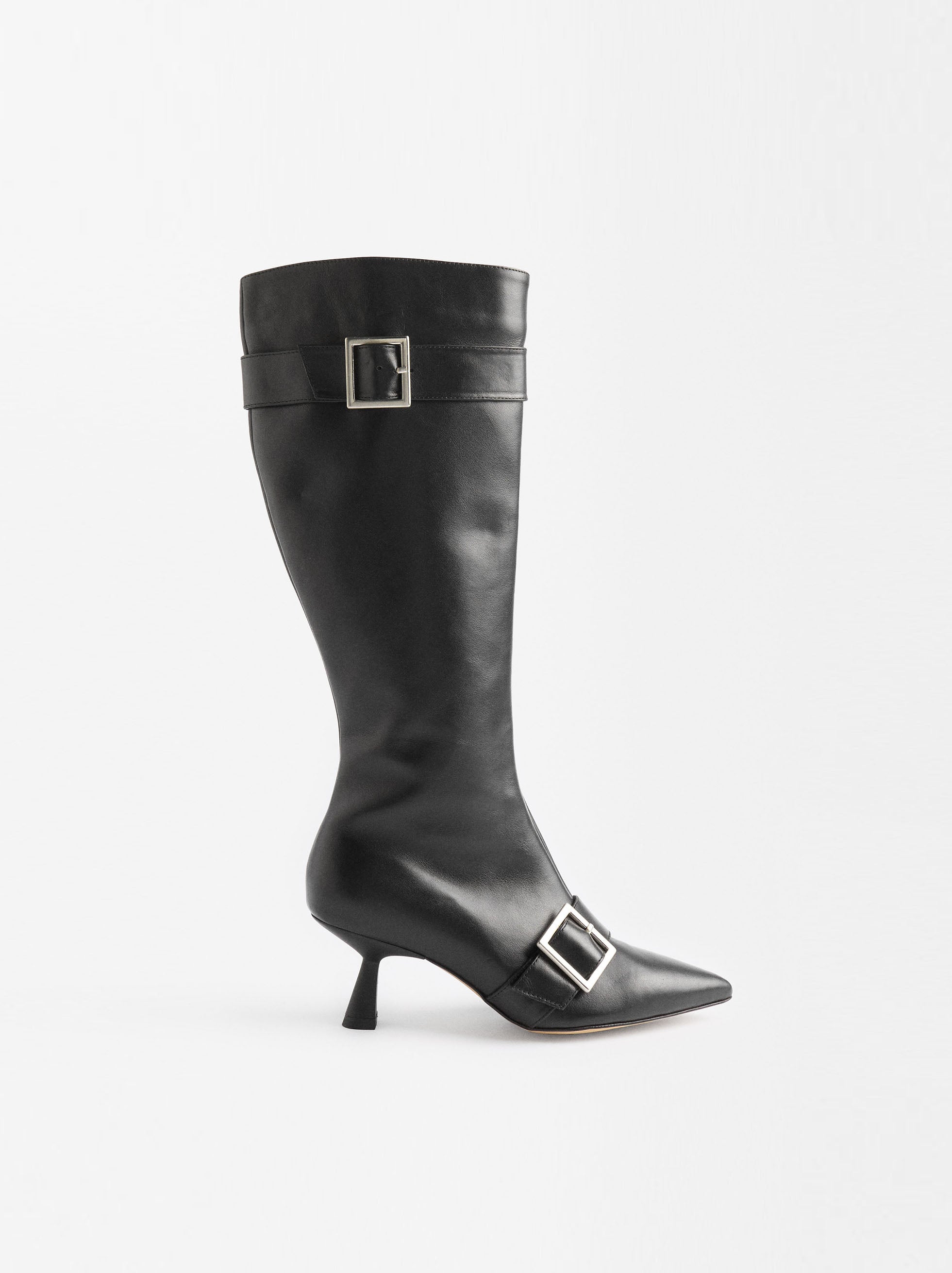 Botas Altas De Cuero Con Hebillas