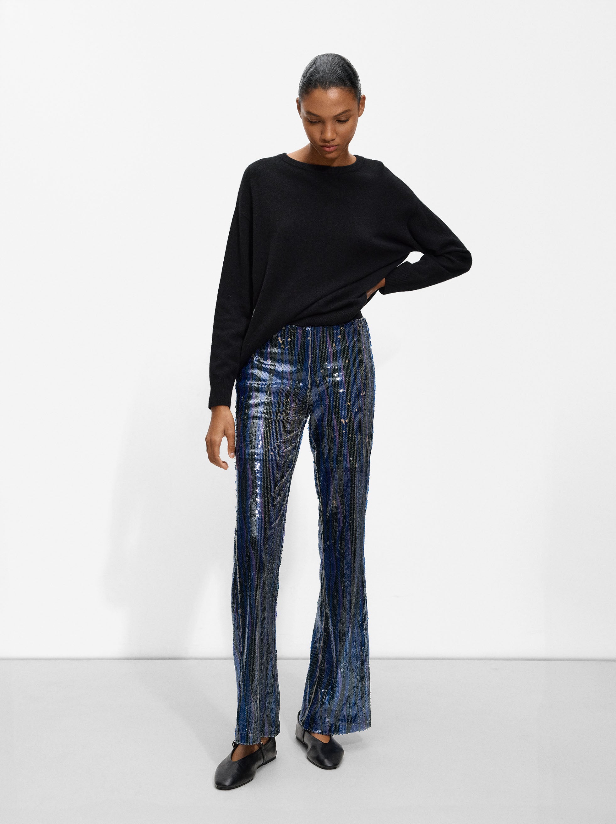 Pantalón Flare Con Lentejuelas