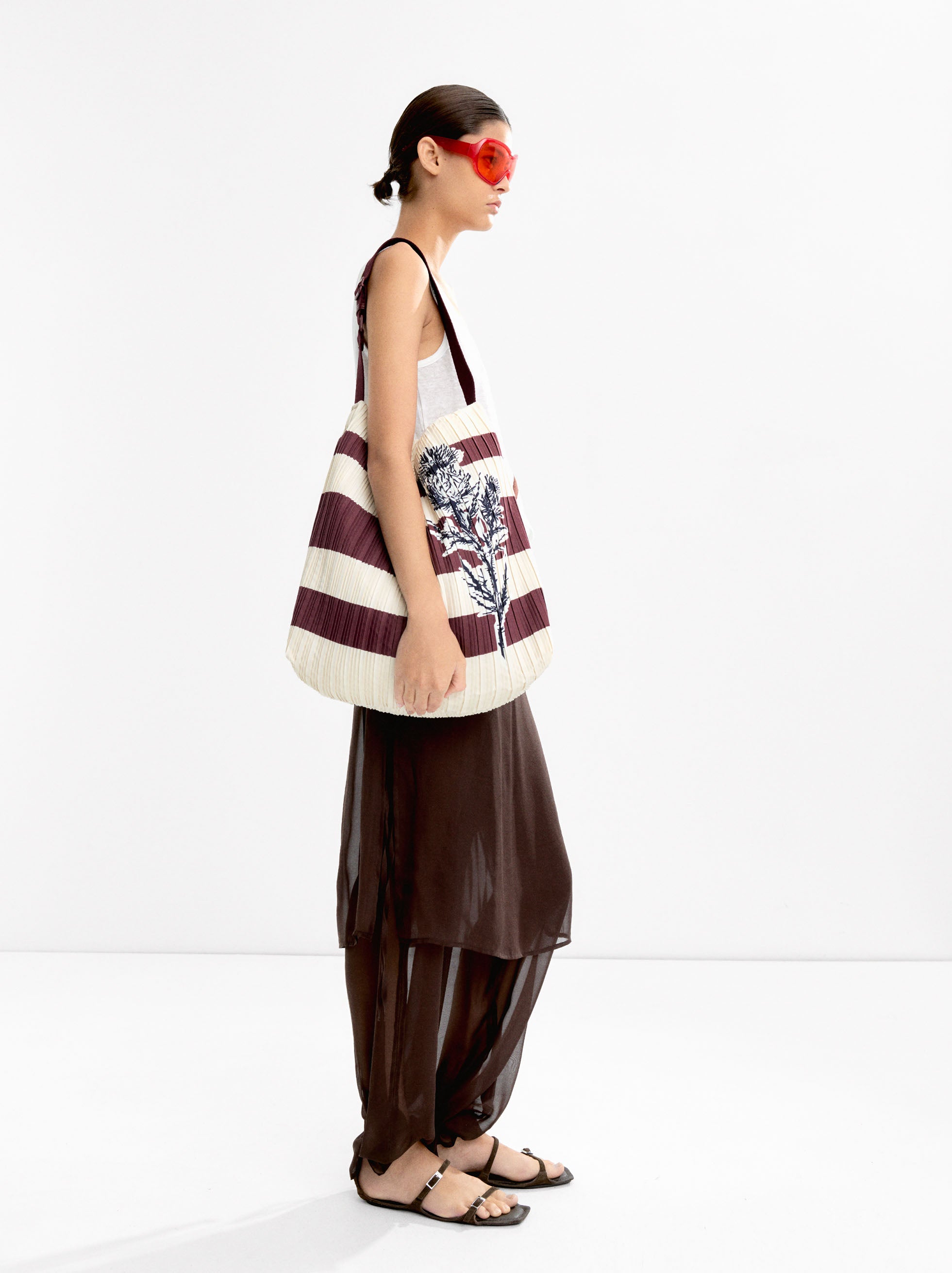 Striped Nylon Shoulder Bag