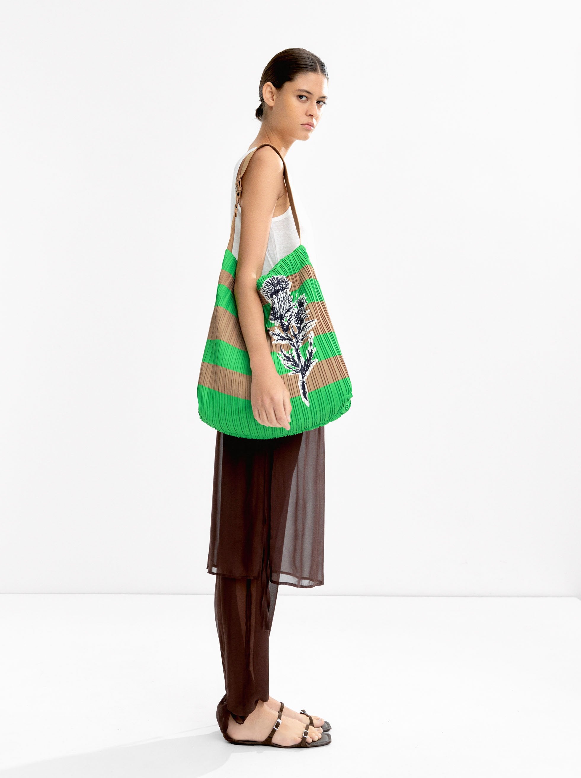 Striped Nylon Shoulder Bag
