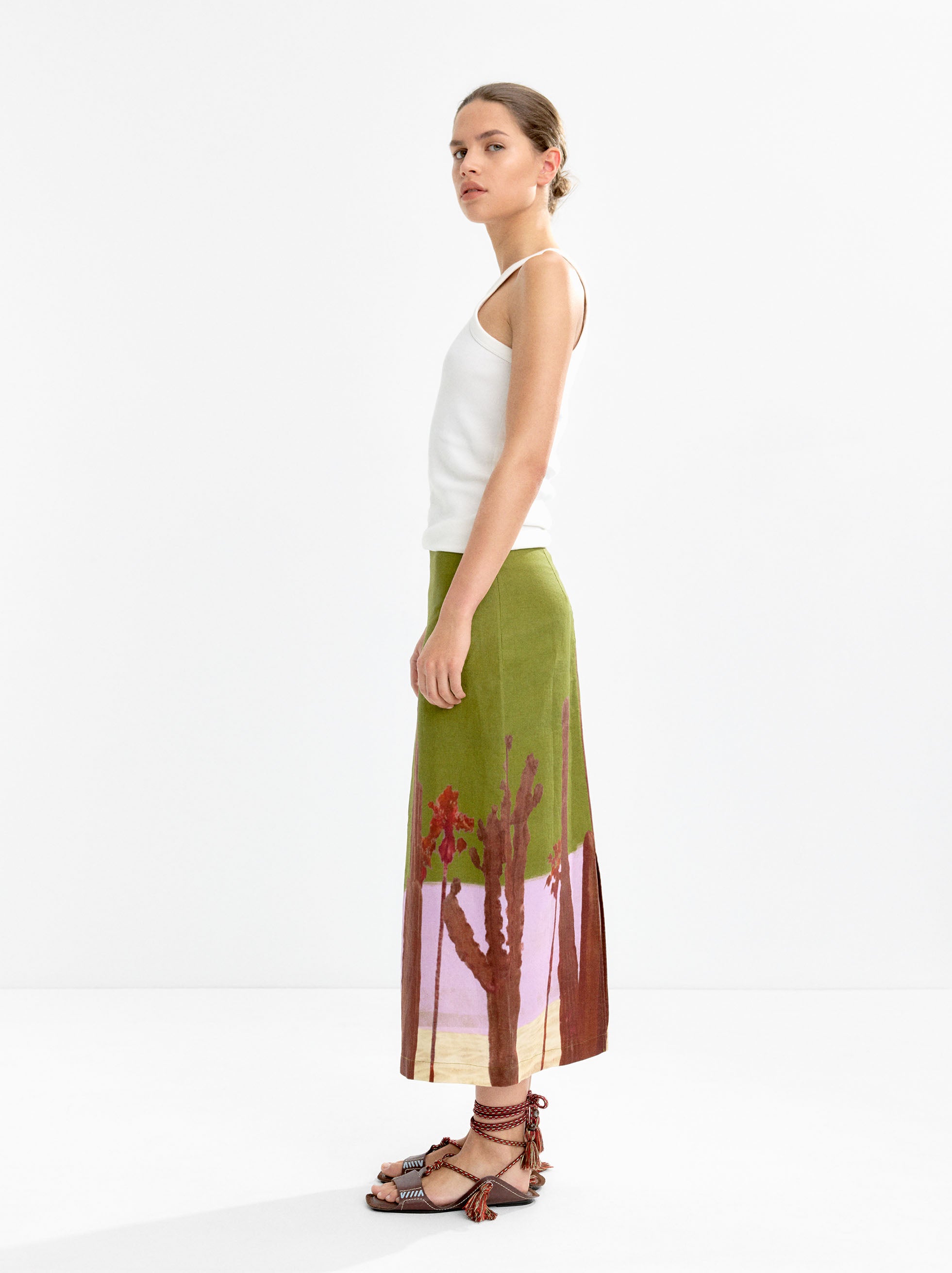 Falda 100 % Lino Con Estampado