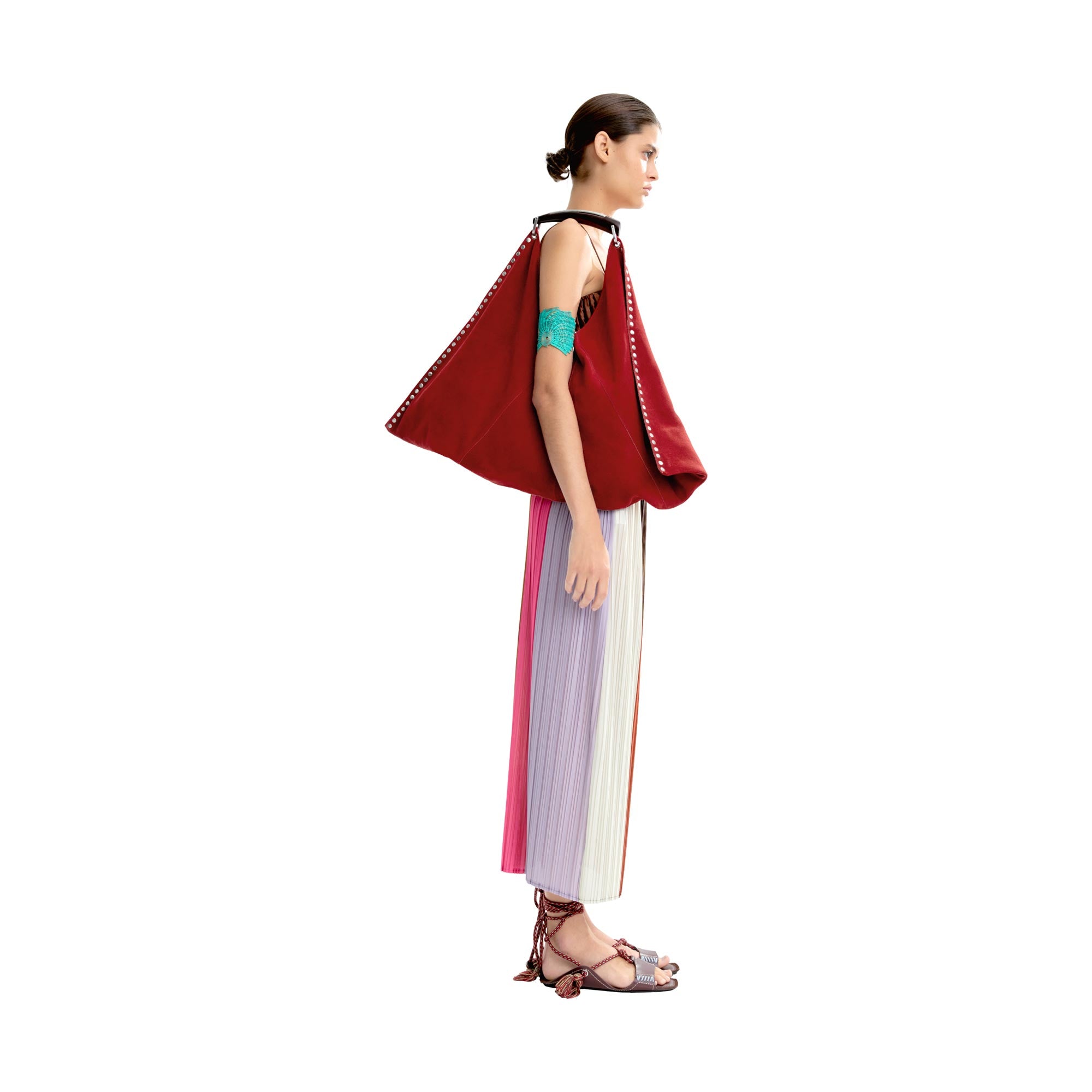 Bolso De Hombro En Piel De Ante Con Tachuelas