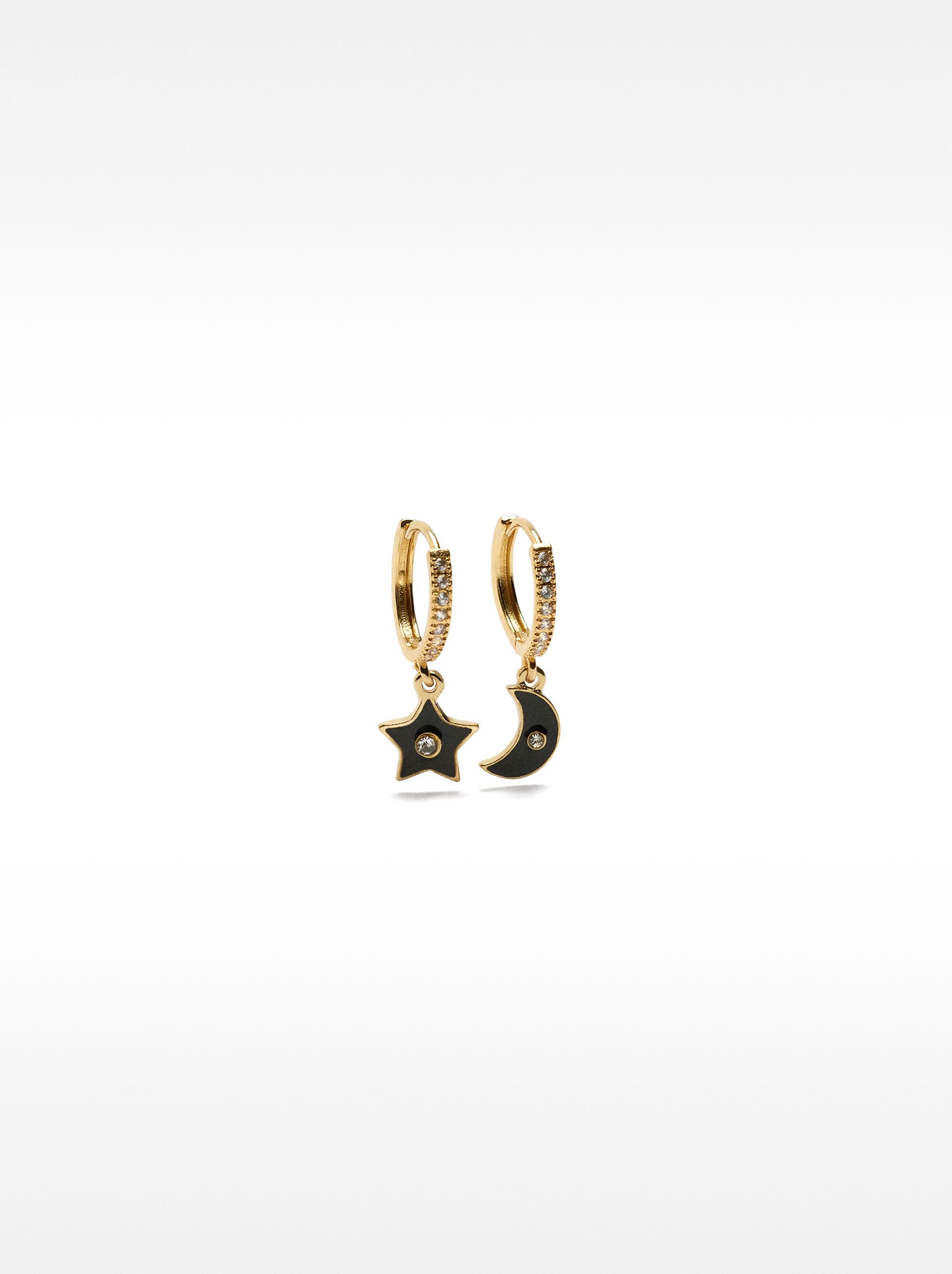 Aretes De Aro Cortos Luna Y Estrella