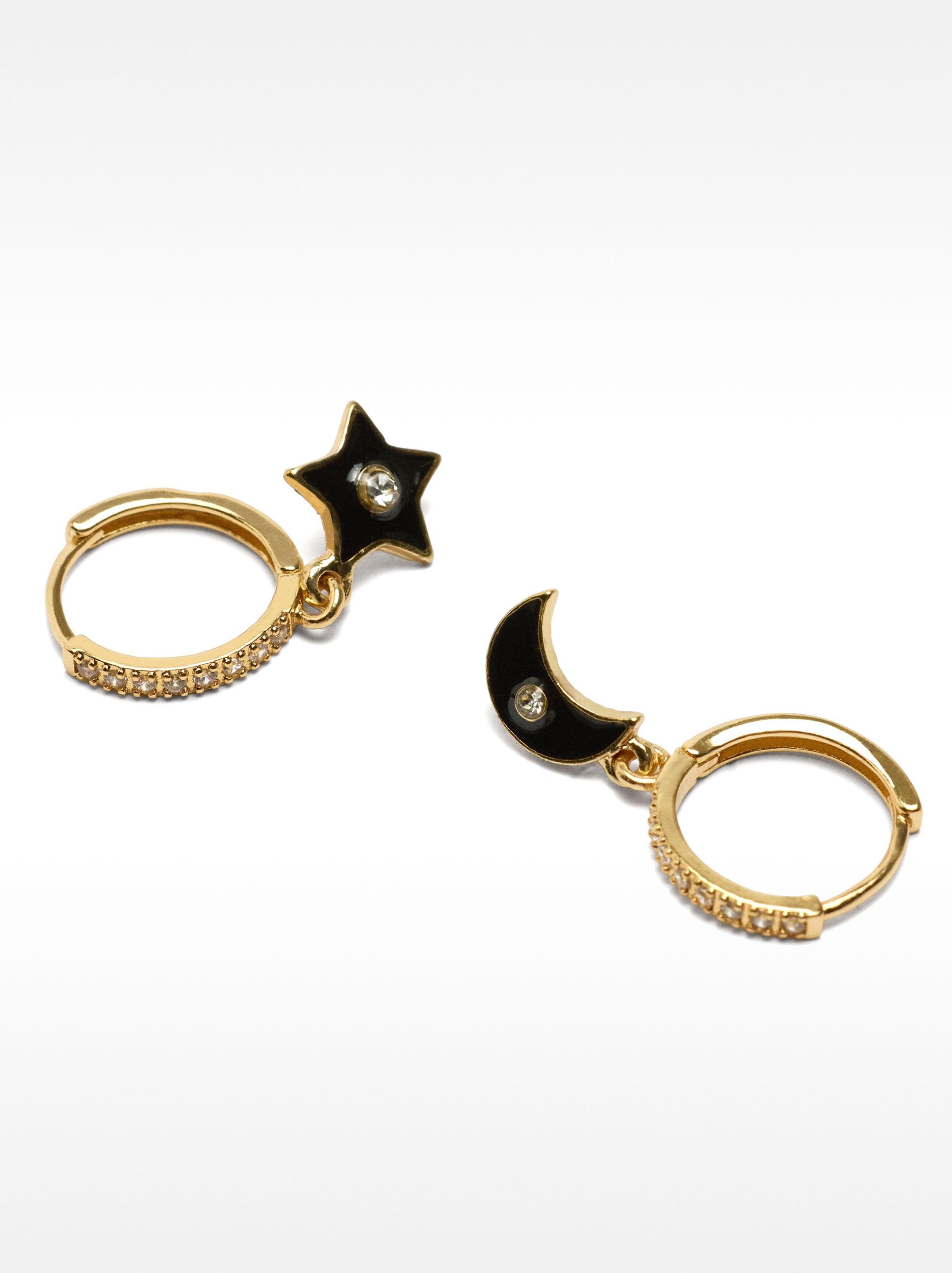 Aretes De Aro Cortos Luna Y Estrella