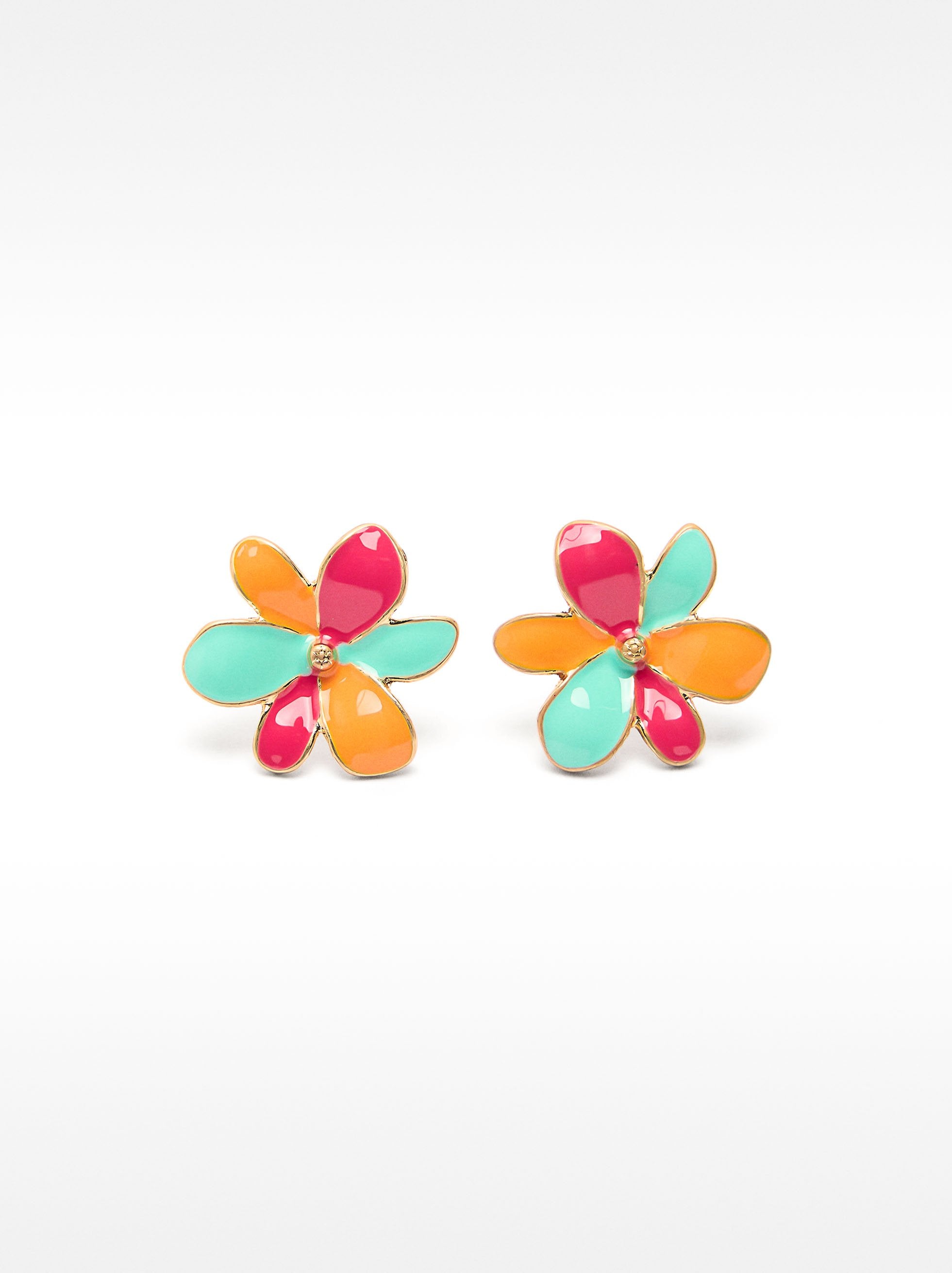 Aretes De Flor Multicolor Esmaltados