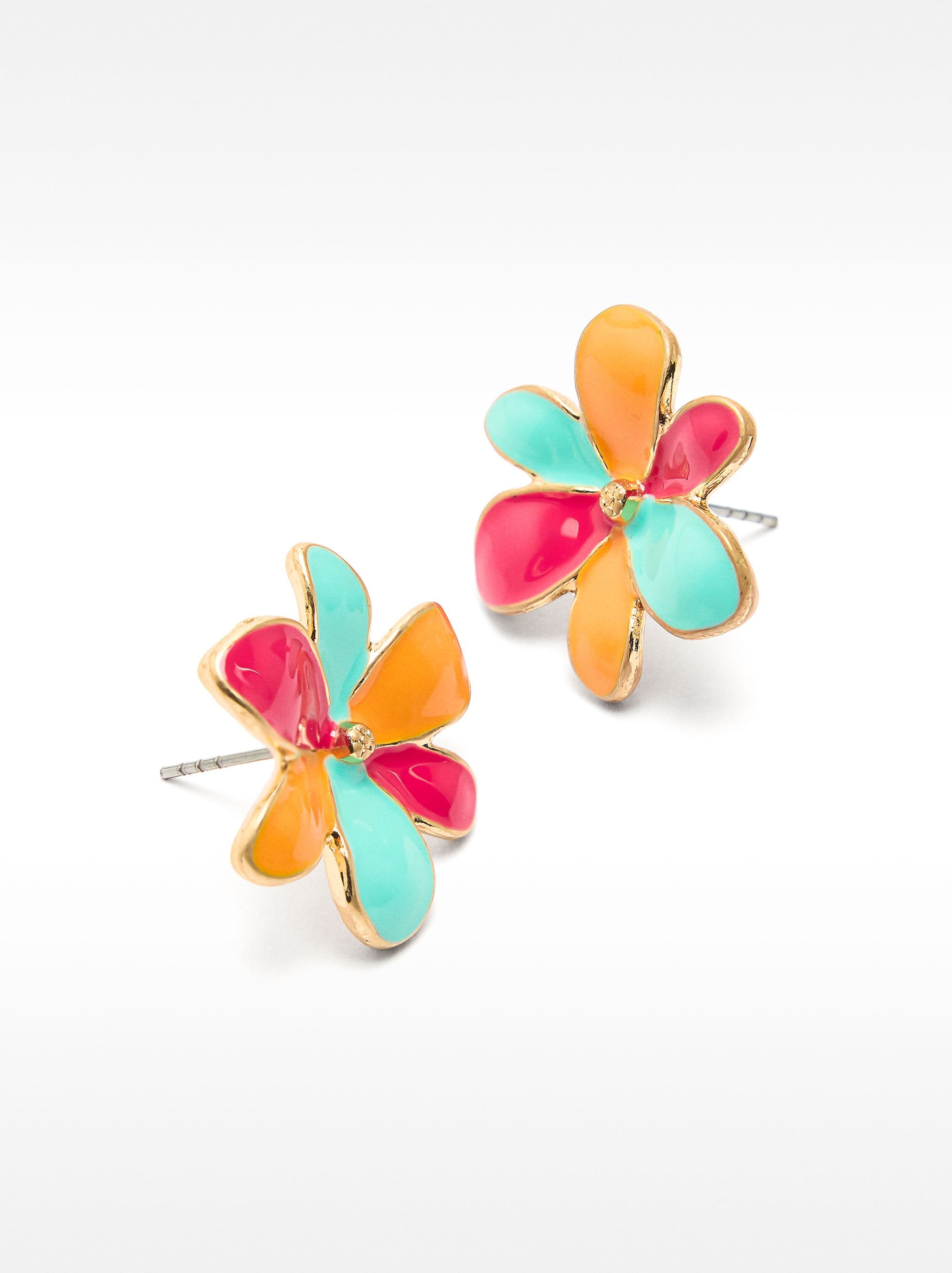 Aretes De Flor Multicolor Esmaltados