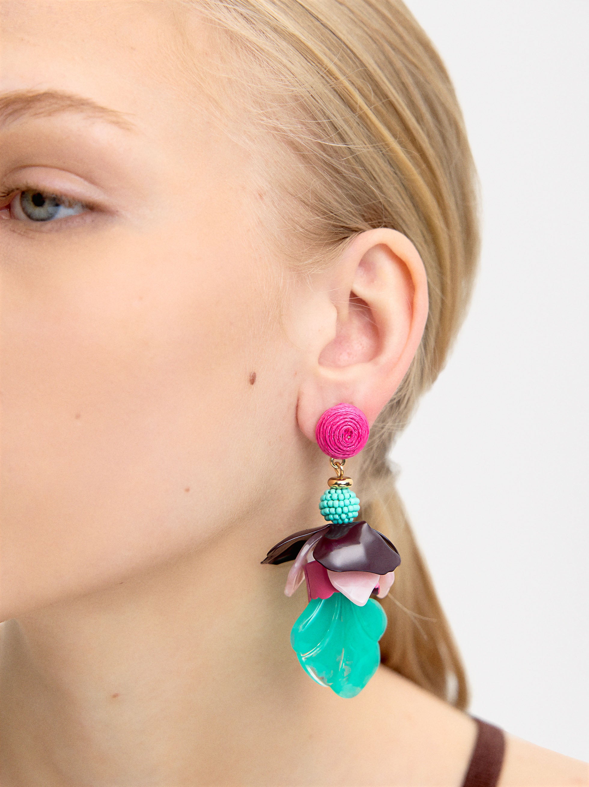 Aretes Con Flor Multicolor