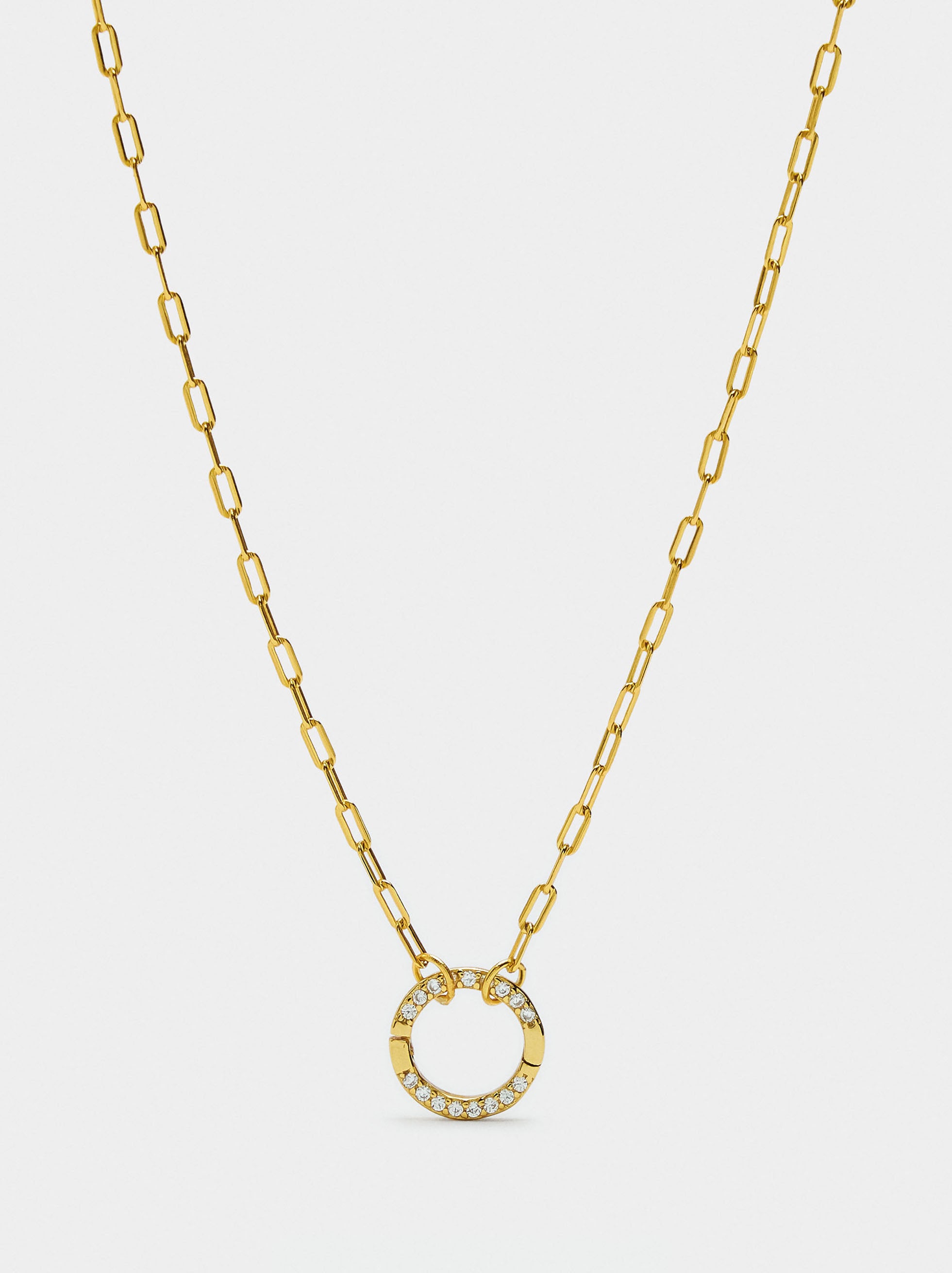 Collar De Eslabones Pendente Con Circonitas - Plata De Ley 925