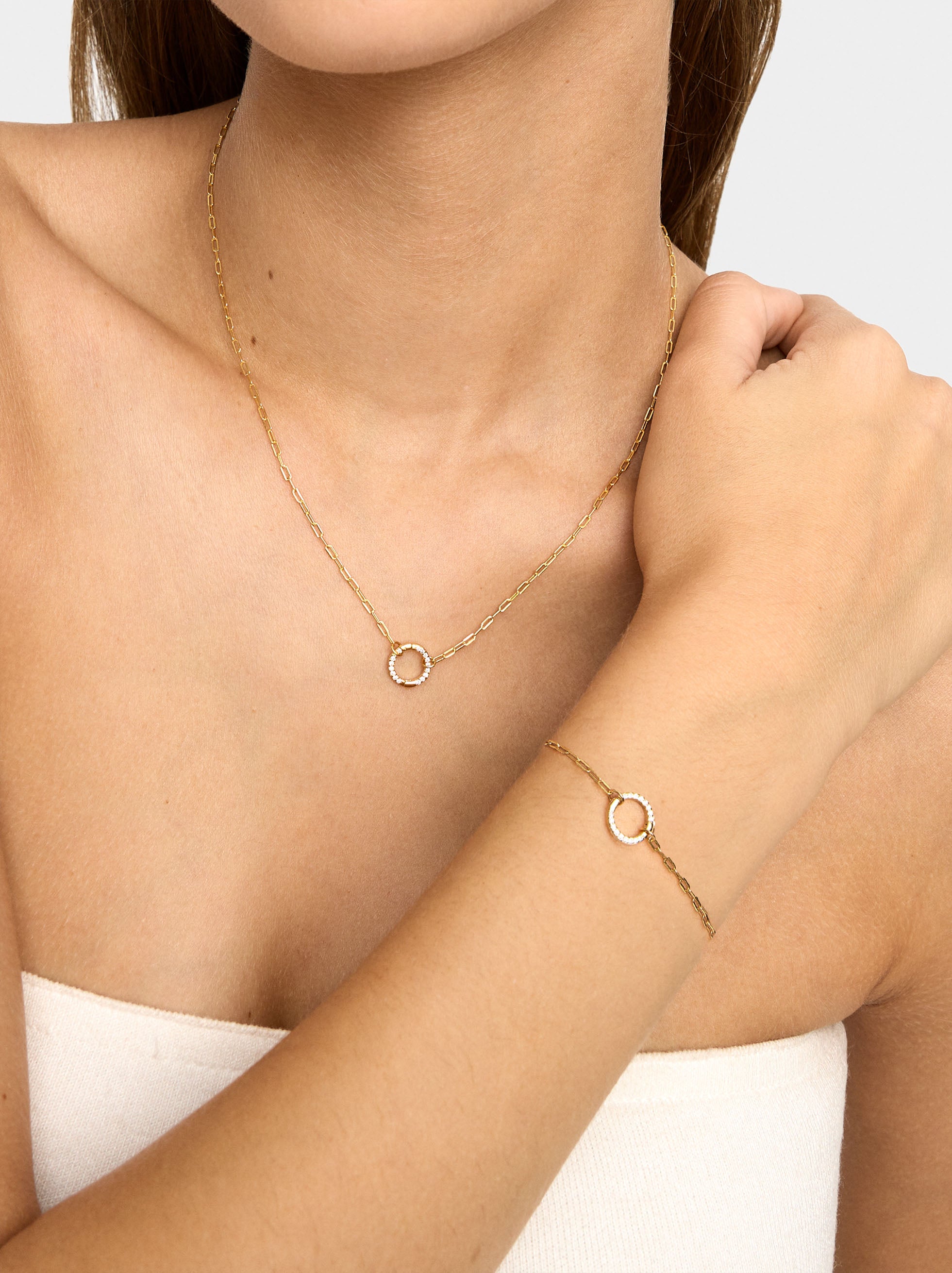 Collar De Eslabones Pendente Con Circonitas - Plata De Ley 925