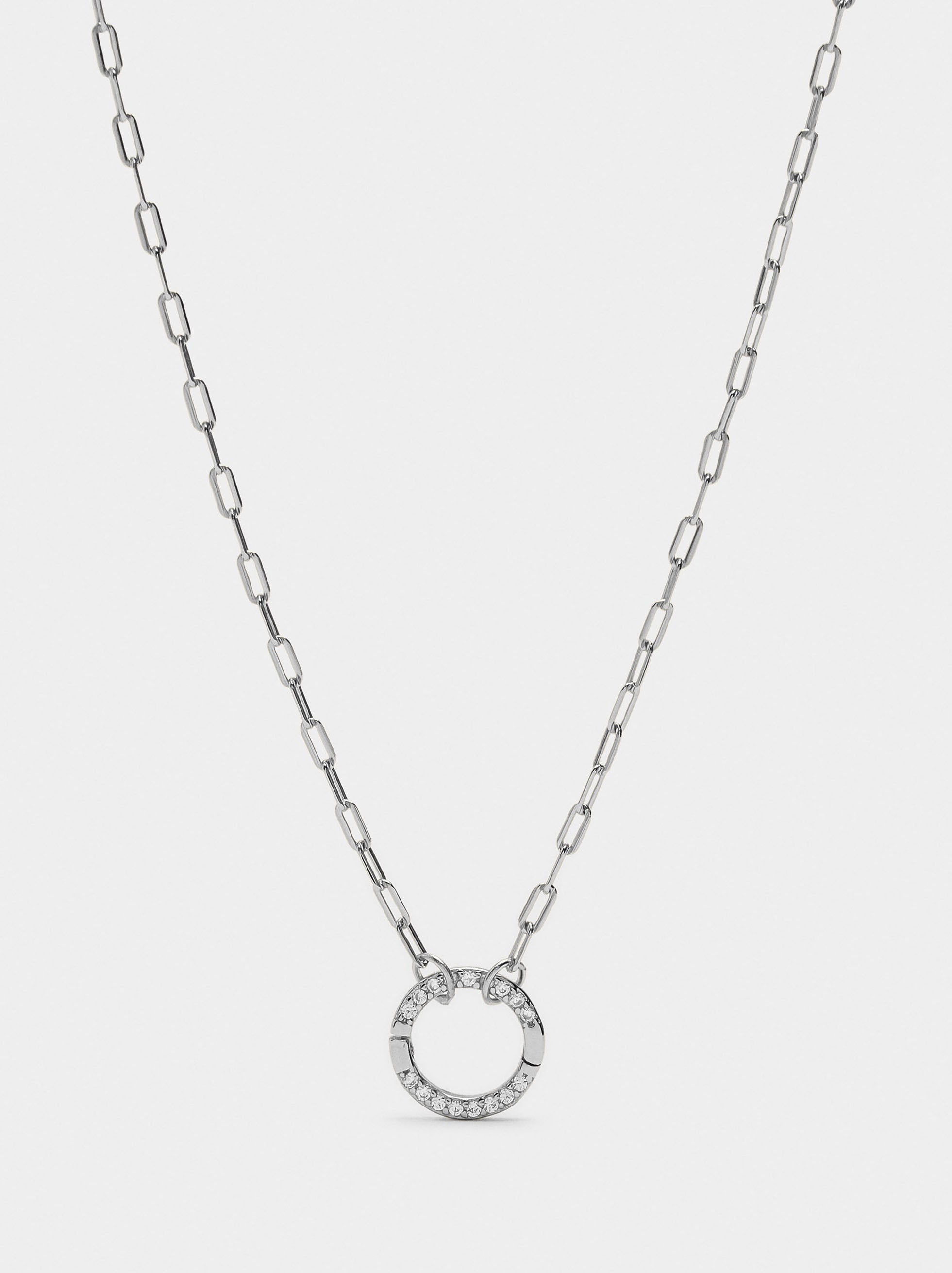 Collar De Eslabones Pendente Con Circonitas - Plata De Ley 925