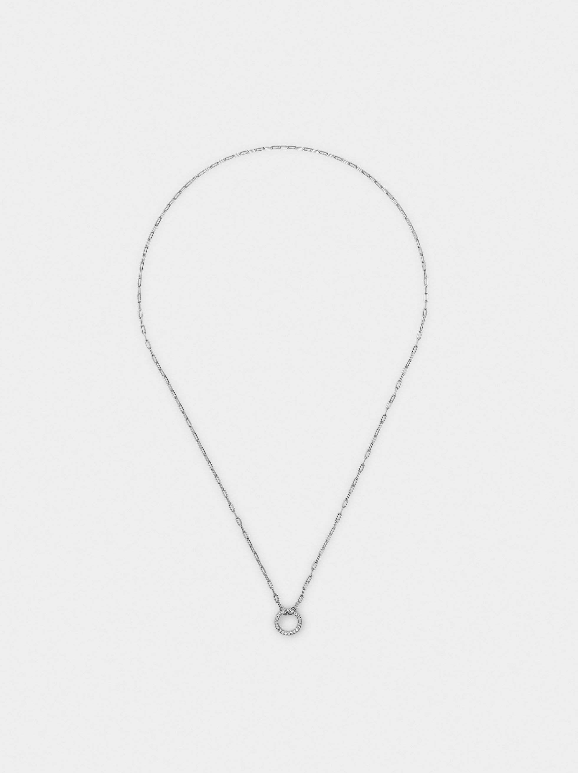 Collar De Eslabones Pendente Con Circonitas - Plata De Ley 925
