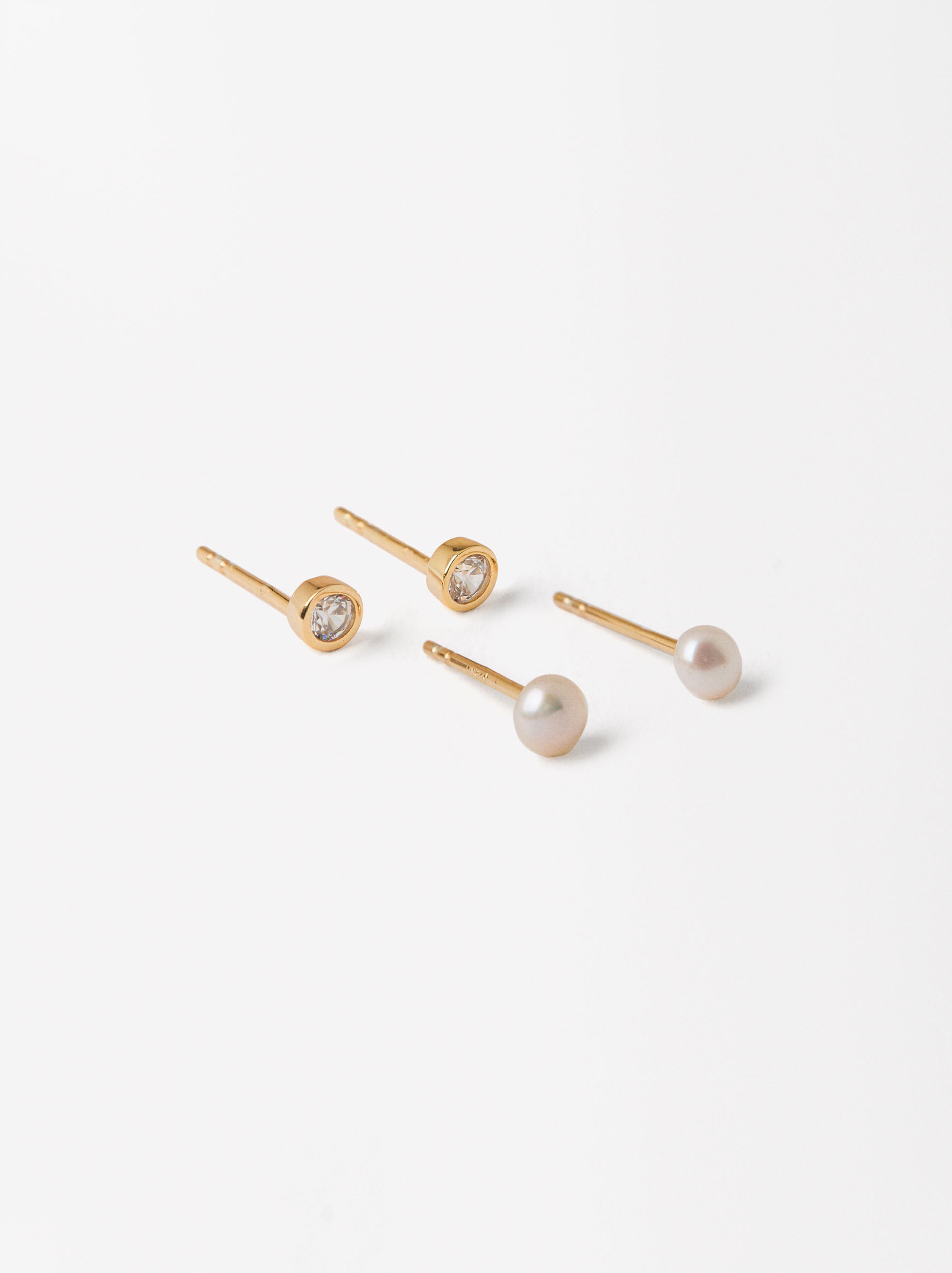 Set De Aretes Perlas Cristal - Plata De Ley 925
