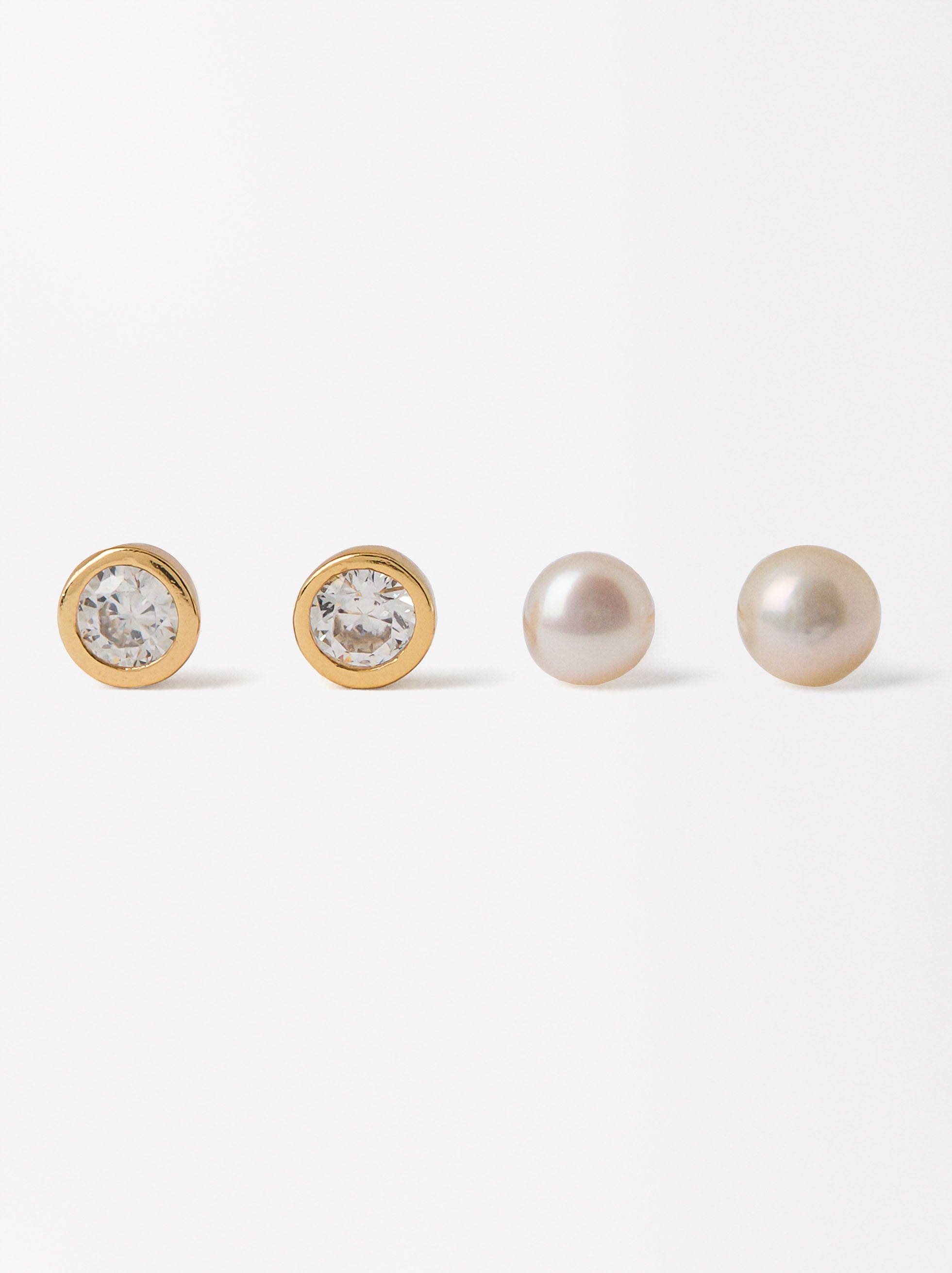 Set De Aretes Perlas Cristal - Plata De Ley 925