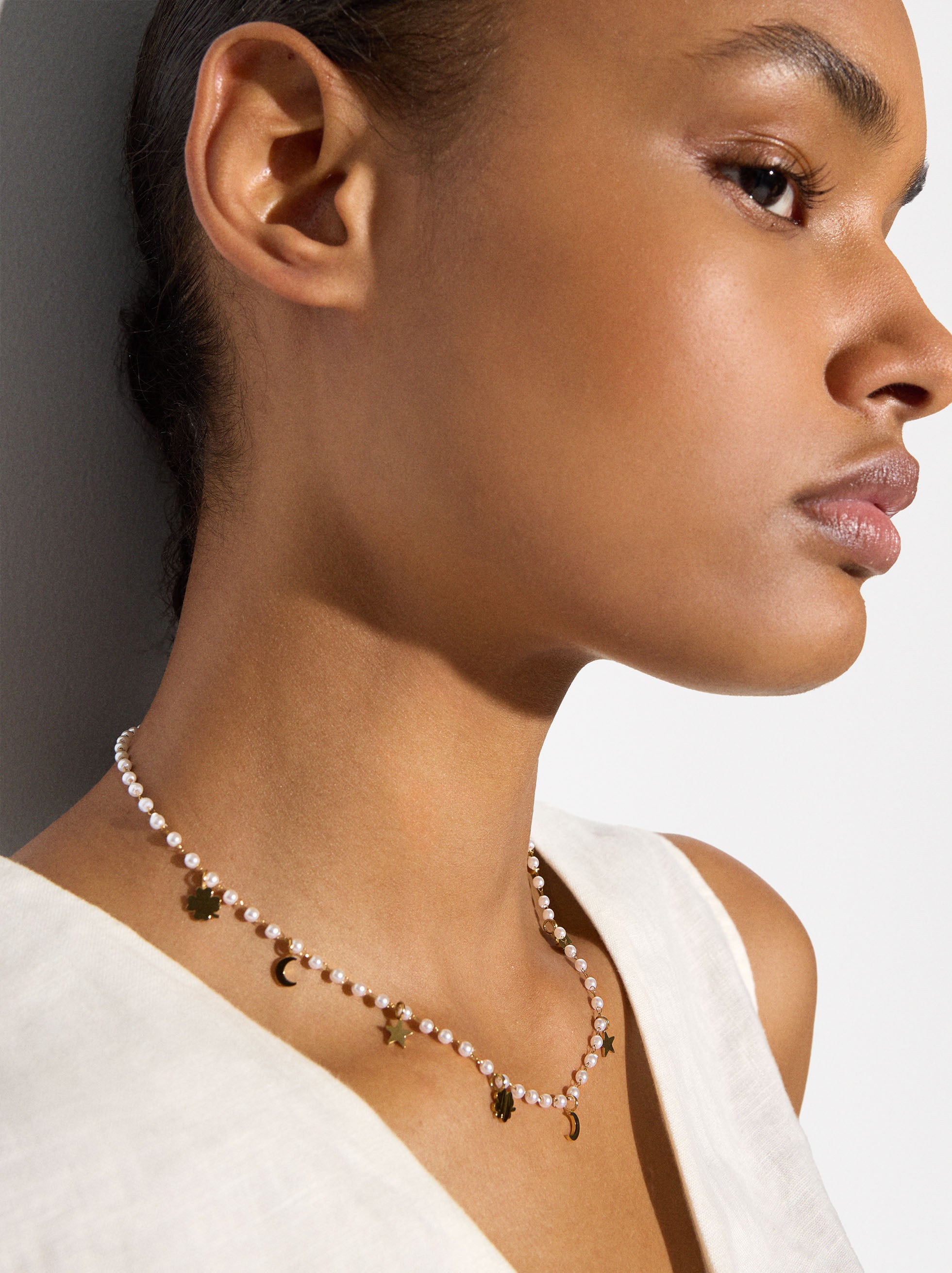Collar Perlas Com Charms - Acero Inoxidable