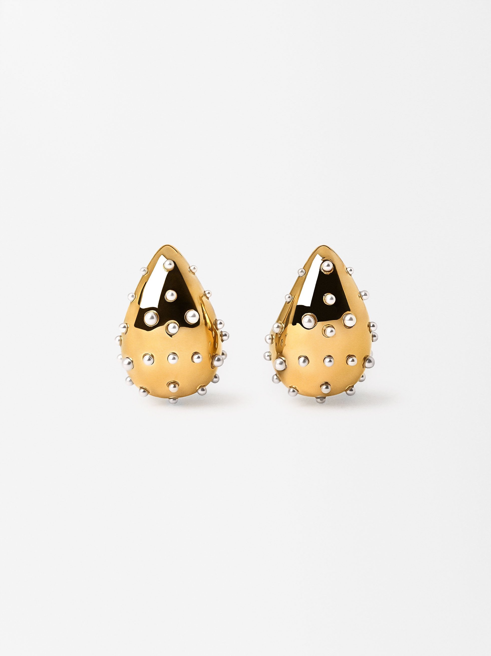 Aretes Gota Con Perla - Acero Inoxidable
