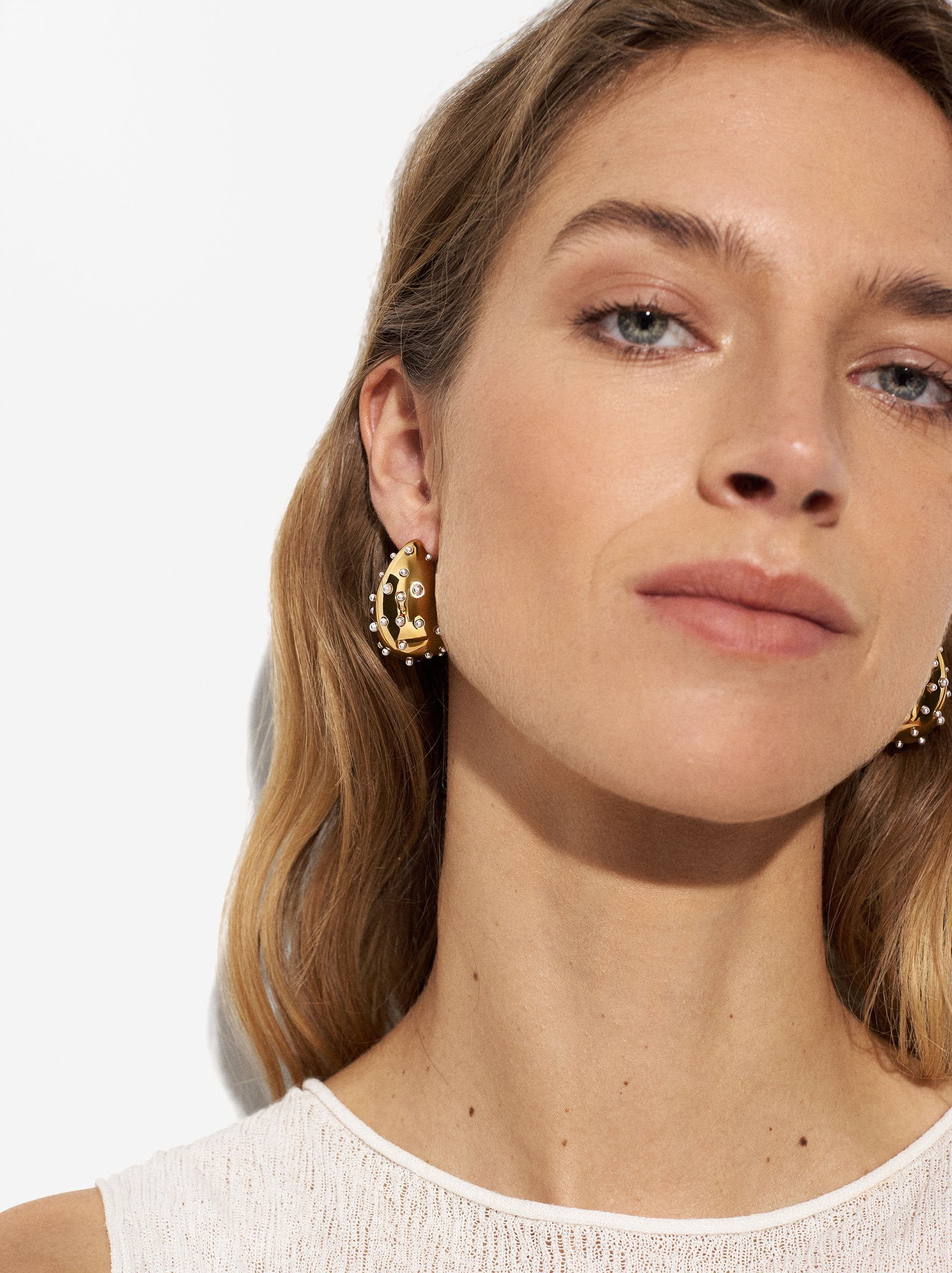 Aretes Gota Con Perla - Acero Inoxidable