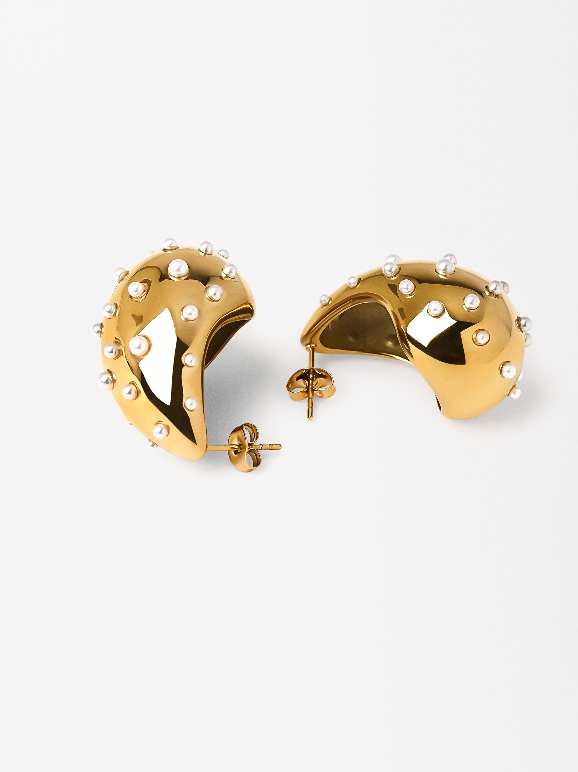 Aretes Gota Con Perla - Acero Inoxidable
