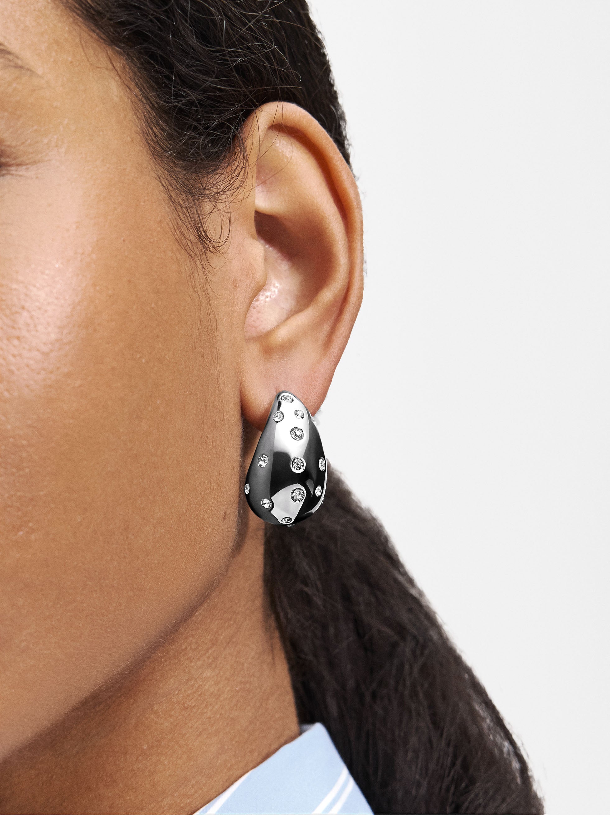Aretes De Gota Con Cristales - Acero Inoxidable