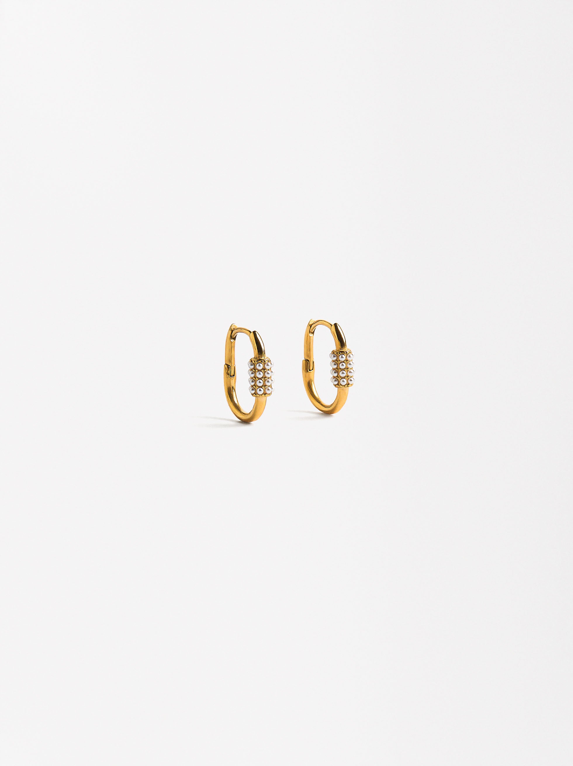 Aretes Con Detalles De Perlas - Acero Inoxidable