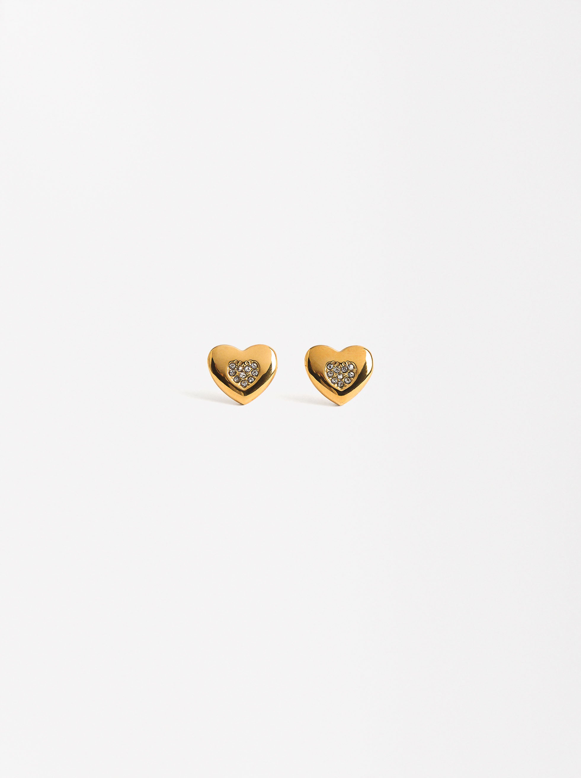 Aretes De Corazón De Cristal - Acero Inoxidable