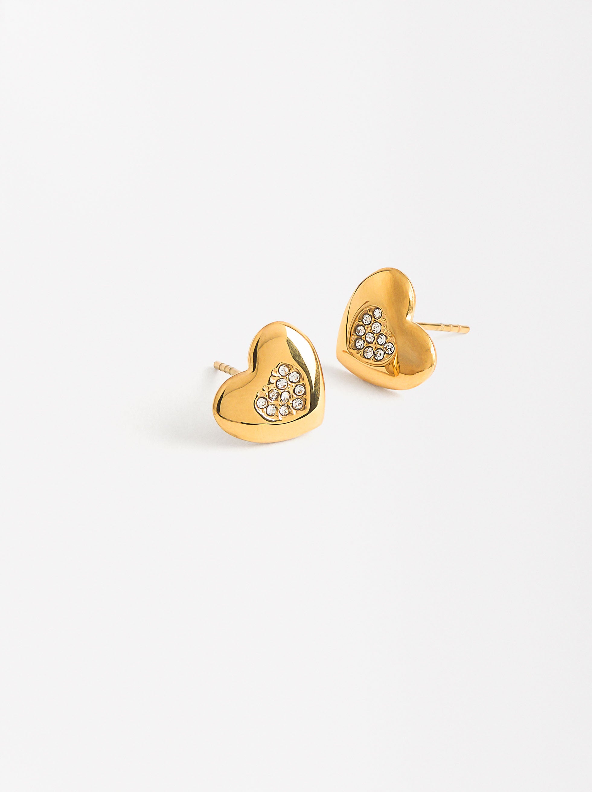 Aretes De Corazón De Cristal - Acero Inoxidable