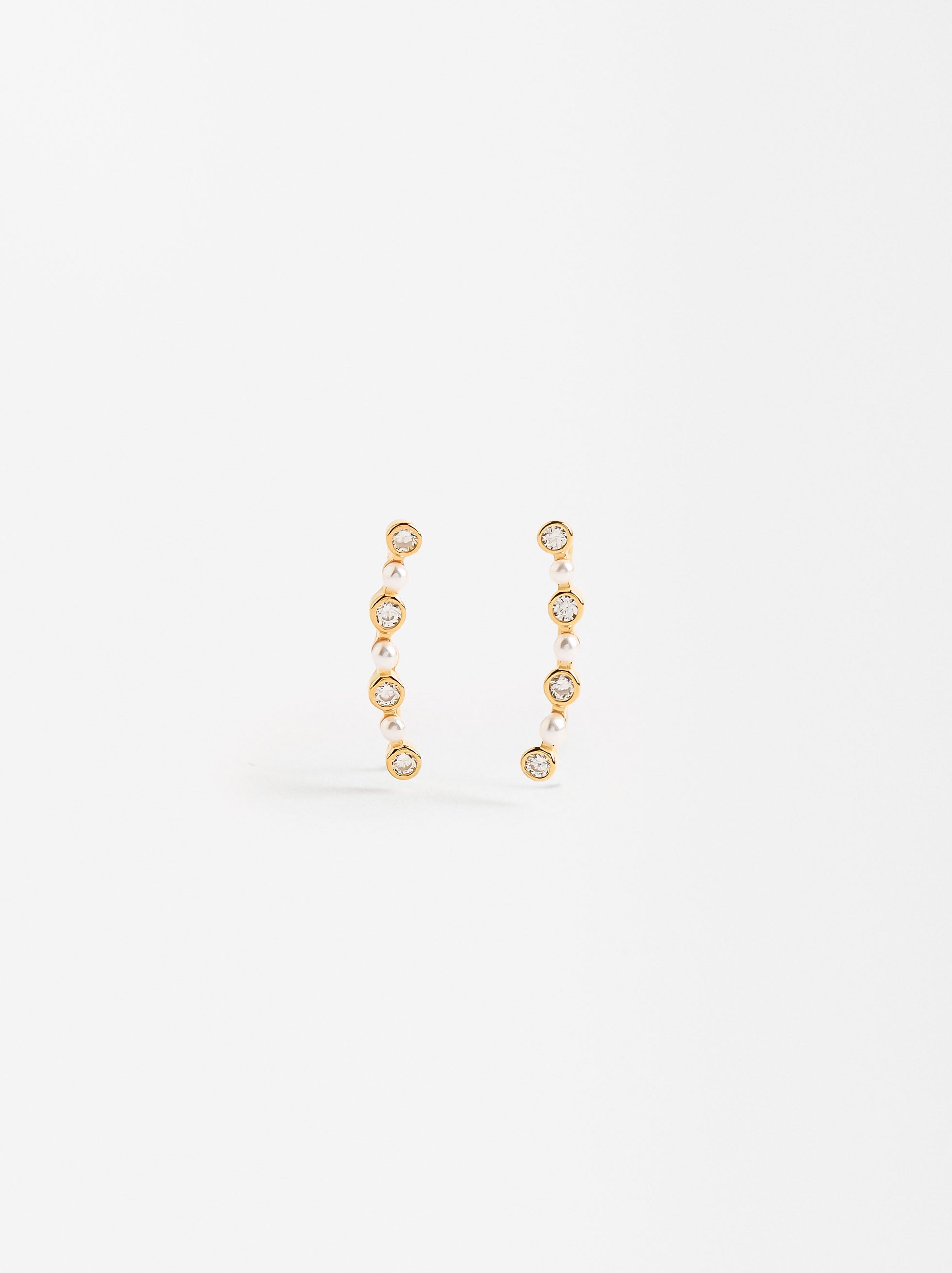 Aretes Con Circonitas Y Perlas - Plata De Ley 925